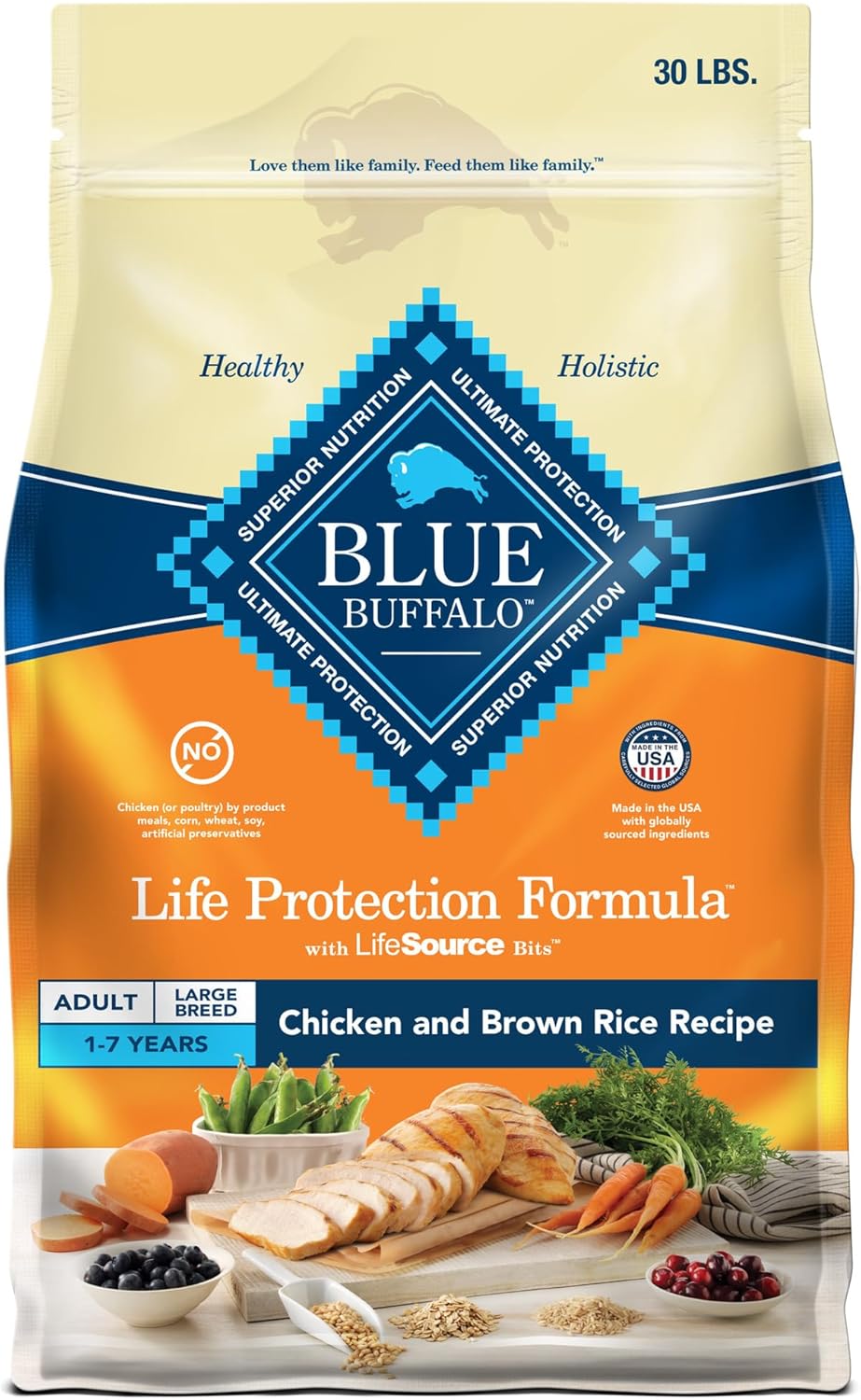 Blue Buffalo Life Protection Formula Large Breed Adult Dry Dog Food, Promotes Joint Health and Lean Muscles, Made with Natural Ingredients, Chicken & Brown Rice Recipe, 30-lb Bag Blue Buffalo Life Protection Formula Large Breed Adult Dry Dog Food, Promotes Joint Health and Lean Muscles, Made with Natural Ingredients, Chicken & Brown Rice Recipe, 30-lb Bag