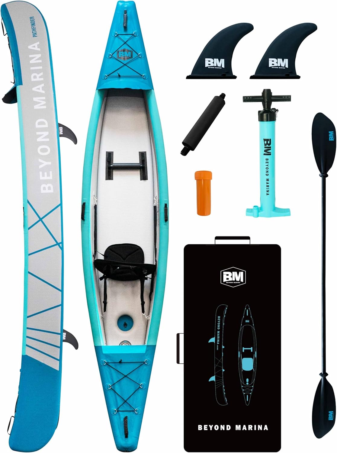 BEYOND MARINA Inflatable Kayak 1 & 2 & 3 Person Adult- Full Drop Stitch Kayak with Aluminum Paddles, Seats, Footrests, Pump, Fins BEYOND MARINA Inflatable Kayak 1 & 2 & 3 Person Adult- Full Drop Stitch Kayak with Aluminum Paddles, Seats, Footrests, Pump, Fins