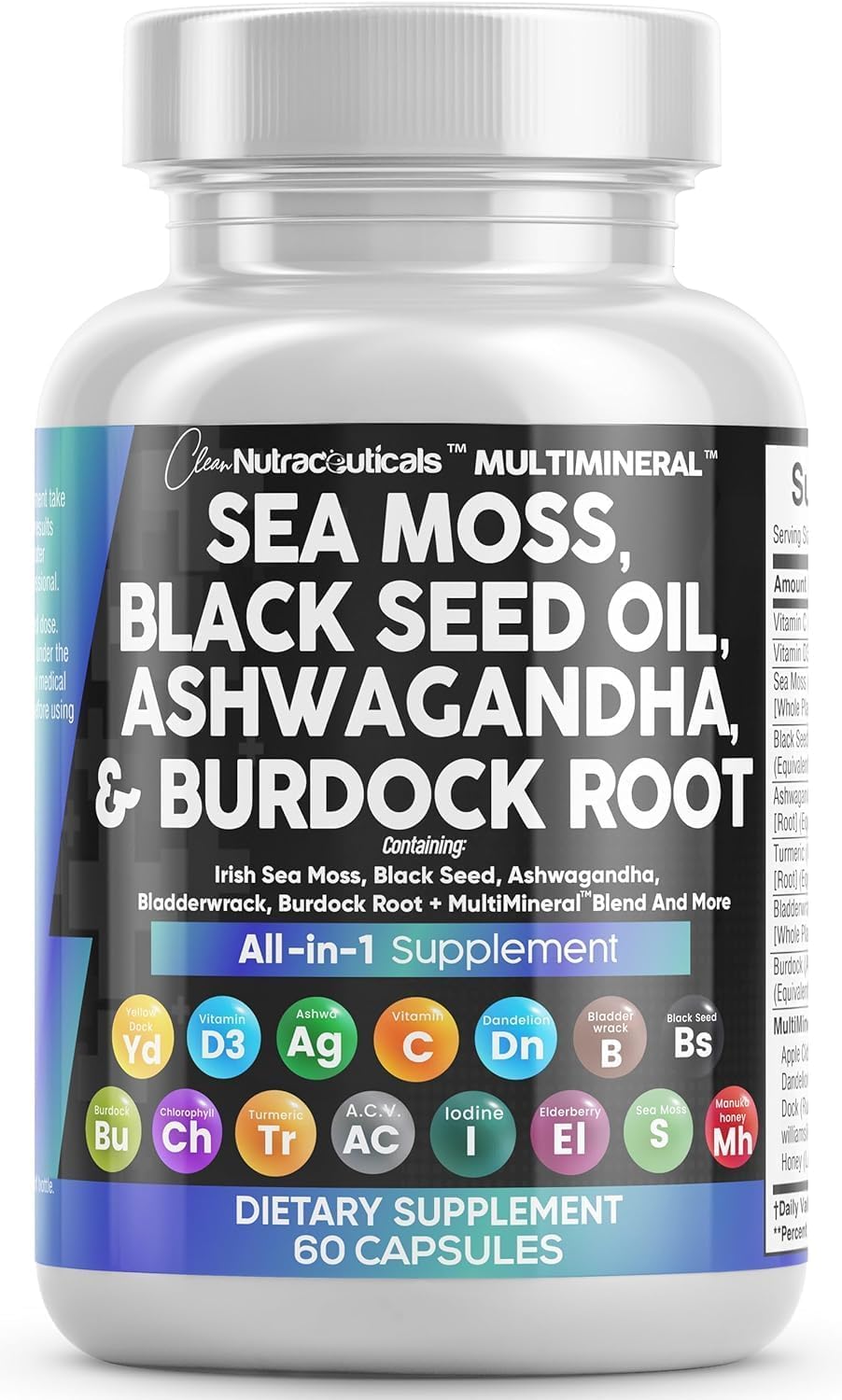 Clean Nutraceuticals Sea Moss Black Seed Oil Ashwagandha Turmeric Bladderwrack Burdock & Vitamin C Vitamin D3 with Elderberry Manuka Dandelion Yellow Dock Iodine Chlorophyll ACV Clean Nutraceuticals Sea Moss Black Seed Oil Ashwagandha Turmeric Bladderwrack Burdock & Vitamin C Vitamin D3 with Elderberry Manuka Dandelion Yellow Dock Iodine Chlorophyll ACV