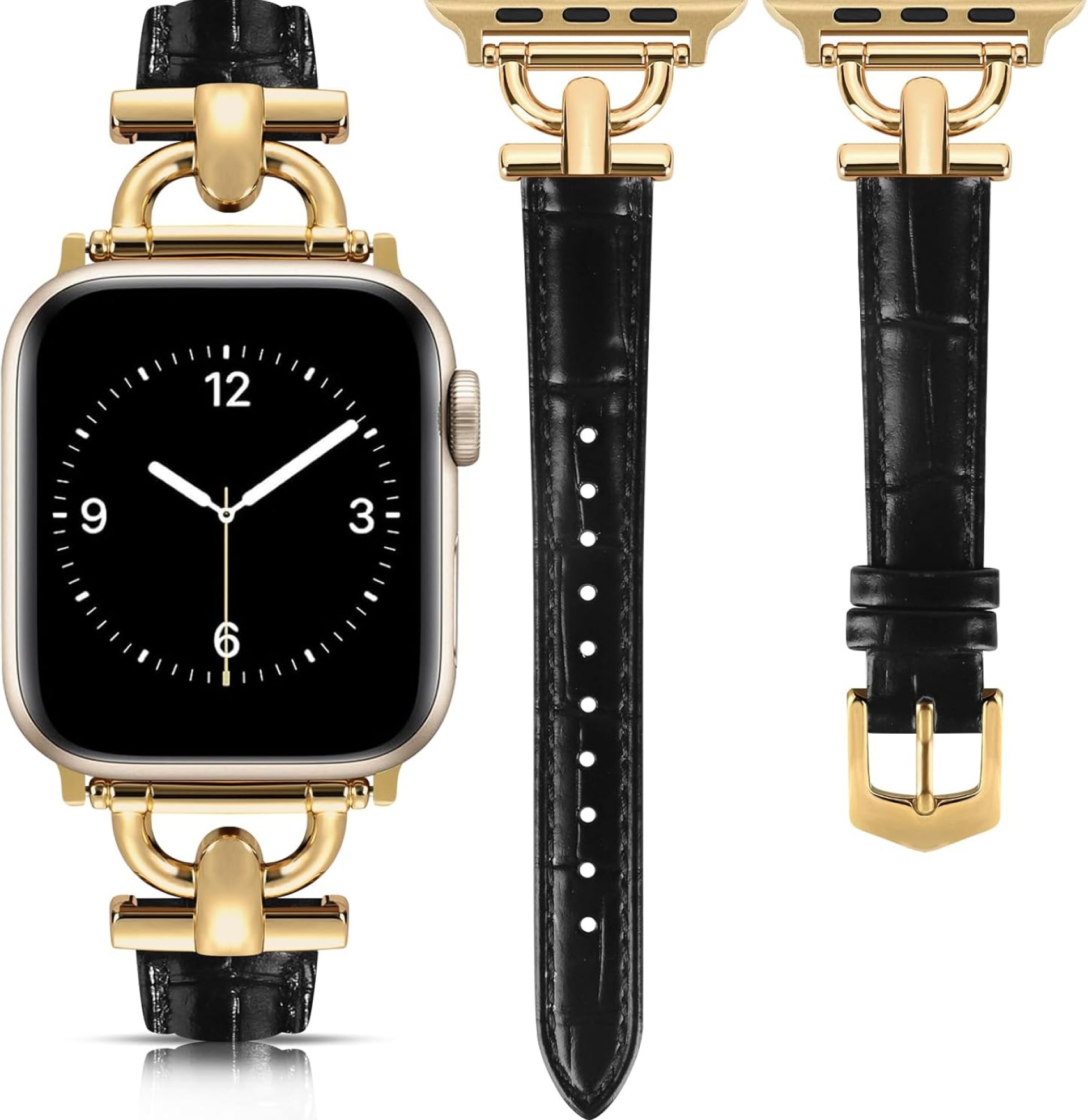 Leather Band Compatible with Apple Watch Bands for Women, Dressy Fancy Strap for iWatch Series 10/9/8/7/6/5/4/3/2/1/se(38mm 40mm 41mm 42mm,Black/Gold) Leather Band Compatible with Apple Watch Bands for Women, Dressy Fancy Strap for iWatch Series 10/9/8/7/6/5/4/3/2/1/se(38mm 40mm 41mm 42mm,Black/Gold)