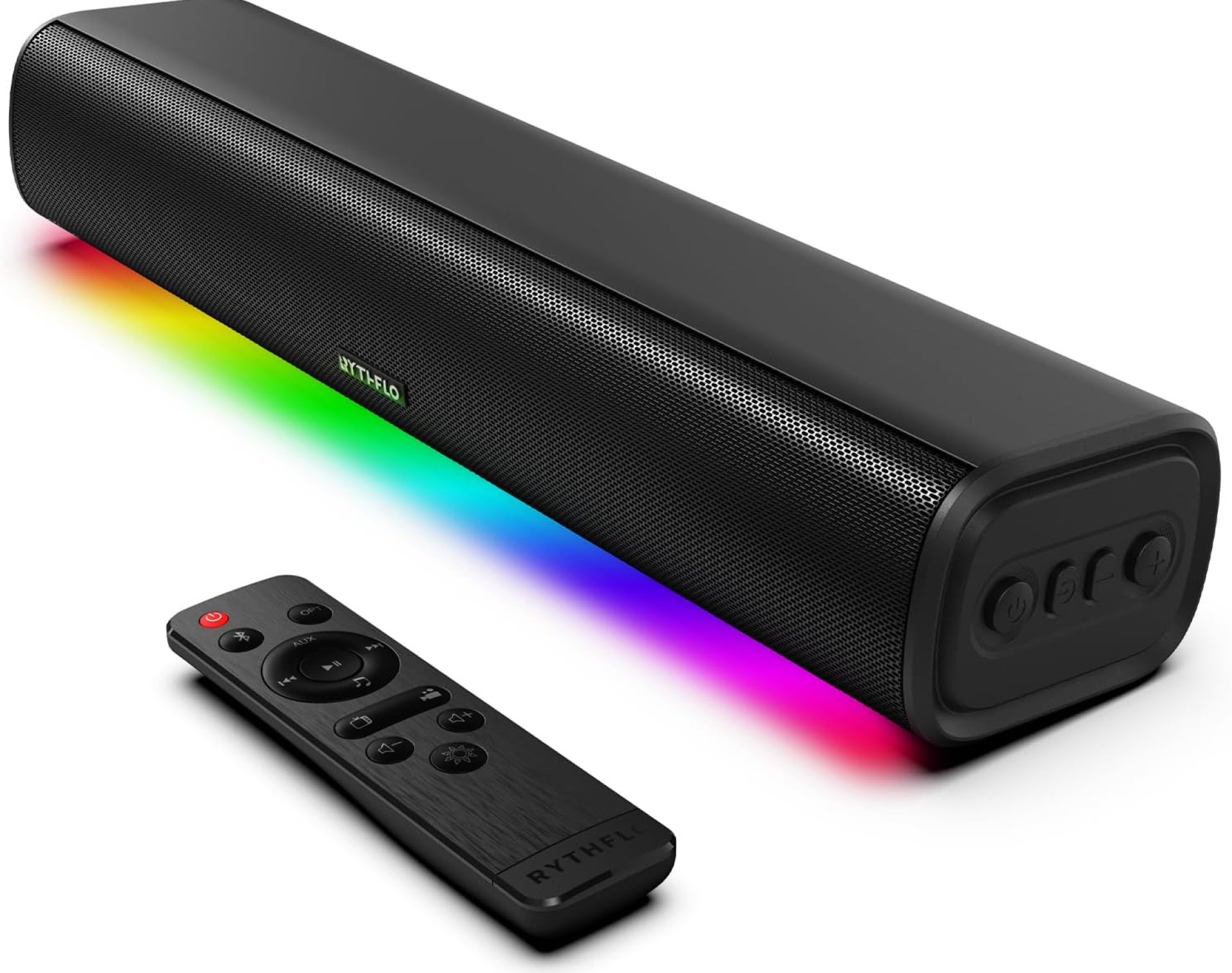Sound Bars for TV 16-inch, Cinematic TV Bluetooth Sound Bar with Impactful Bass, Dynamic Lights and Remote Control, Wall Mountable Sound Bar Work with Traditional or Smart TV, Computer, Black Sound Bars for TV 16-inch, Cinematic TV Bluetooth Sound Bar with Impactful Bass, Dynamic Lights and Remote Control, Wall Mountable Sound Bar Work with Traditional or Smart TV, Computer, Black