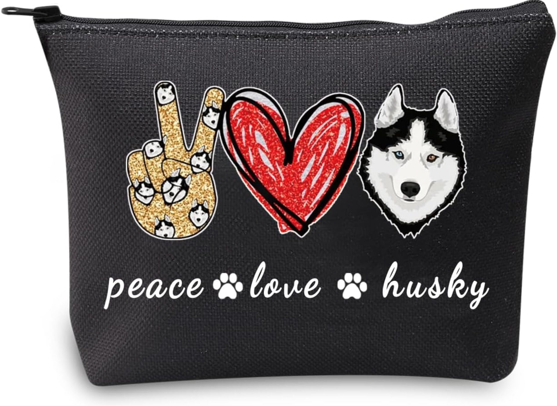 JXGZSO Funny Dog Gift – Husky Cosmetic Bag – Makeup Bag – Pet Zipper Pouch (Peace Love Black) JXGZSO Funny Dog Gift – Husky Cosmetic Bag – Makeup Bag – Pet Zipper Pouch (Peace Love Black)