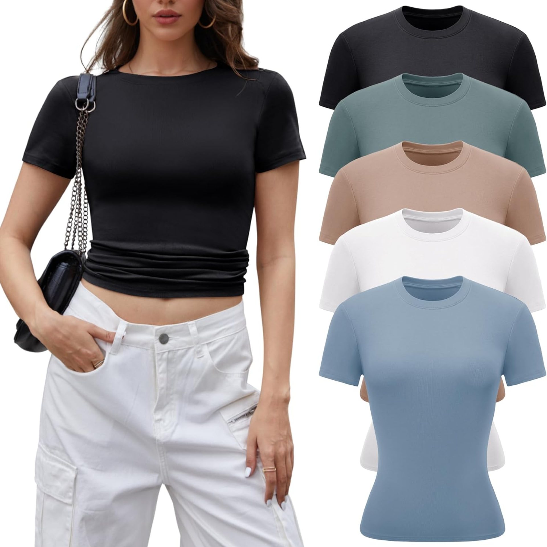 BVNSOZ 3-5 Pack Womens T Shirts Short Sleeve Basic Tops for Women Crew Neck Fitted Tops Fashion Tight Shirts for Women BVNSOZ 3-5 Pack Womens T Shirts Short Sleeve Basic Tops for Women Crew Neck Fitted Tops Fashion Tight Shirts for Women