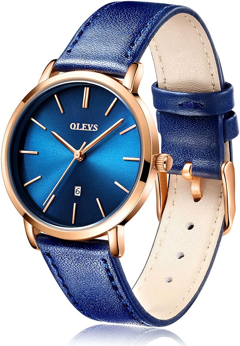 OLEVS Watches for Women Waterproof Wristwatches Analog Quartz Ultra Thin Blue Watches Leather Strap Watches with Date Calendar Watches,Gifts for Women OLEVS Watches for Women Waterproof Wristwatches Analog Quartz Ultra Thin Blue Watches Leather Strap Watches with Date Calendar Watches,Gifts for Women