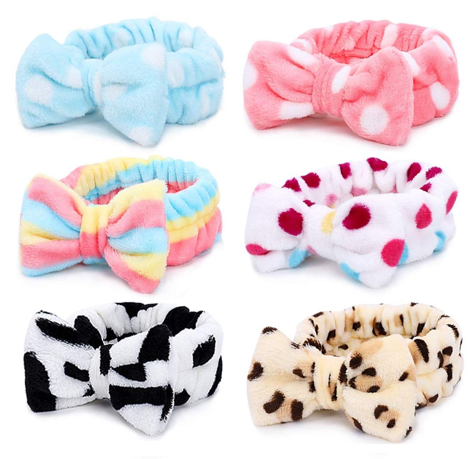 Casoty 6 Pcs Spa Soft Coral Fleece Bow-Style Headbands for Makeup, Face Washing, Shower, Skin Care, and Yoga Casoty 6 Pcs Spa Soft Coral Fleece Bow-Style Headbands for Makeup, Face Washing, Shower, Skin Care, and Yoga