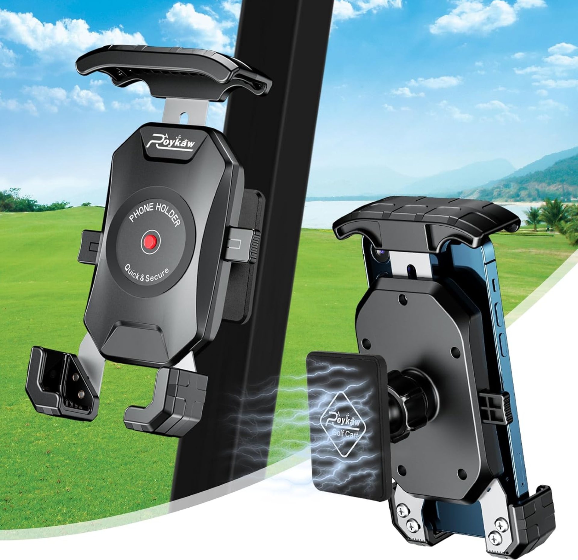 Roykaw Golf Cart Magnetic Phone Holder Mount Compatible with EZGO/Club Car/Yamaha, Compatible with iPhone/Galaxy/Google Pixel, Ultra Strength Magnet/360° Rotatable/One-Handed Pick & Place Roykaw Golf Cart Magnetic Phone Holder Mount Compatible with EZGO/Club Car/Yamaha, Compatible with iPhone/Galaxy/Google Pixel, Ultra Strength Magnet/360° Rotatable/One-Handed Pick & Place