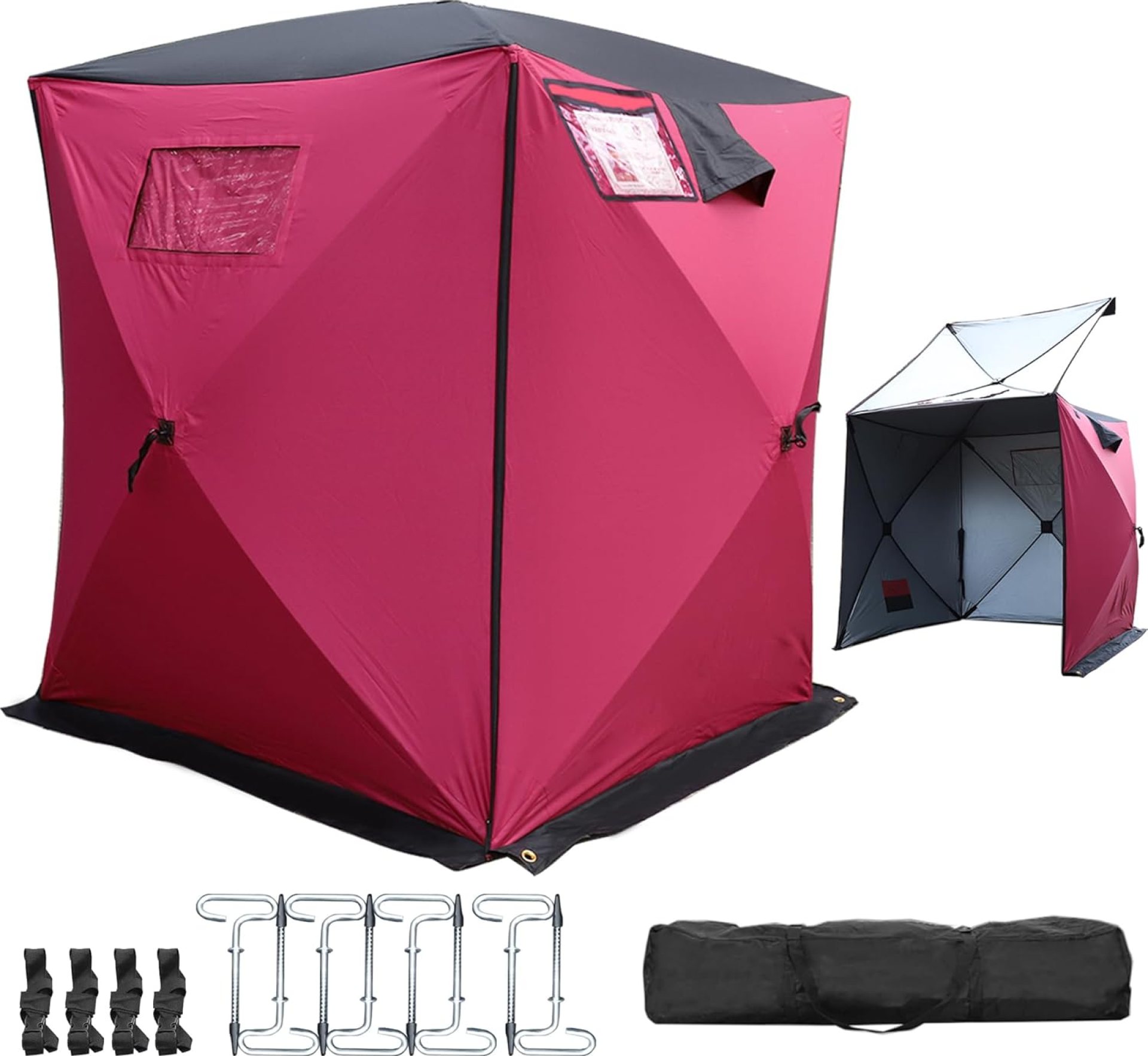 Pop-up Ice Fishing Tent, Portable Insulated Ice Shelter for 2 Person, Oxford Fabric Waterproof Ice Fishing Shanty for Winter Fishing Gear & Accessories, with Carrying Bag Pop-up Ice Fishing Tent, Portable Insulated Ice Shelter for 2 Person, Oxford Fabric Waterproof Ice Fishing Shanty for Winter Fishing Gear & Accessories, with Carrying Bag