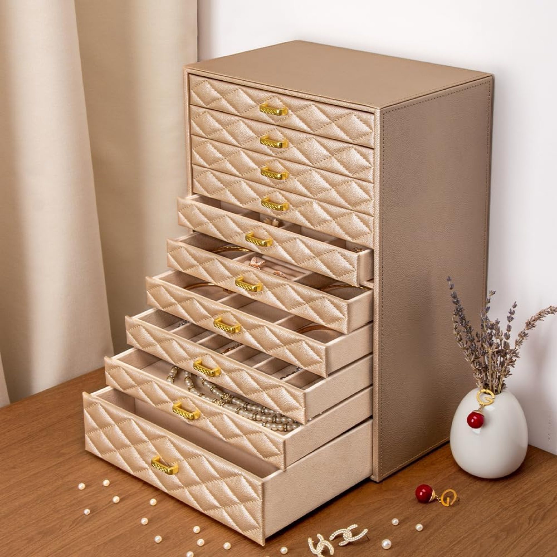 Extra Extra Large Jewelry Box Organizer with 10 Drawers – Premium Faux Leather Storage Case & Velvet Lining | Modern Scandinavian Design for Rings, Necklaces, Earrings Extra Extra Large Jewelry Box Organizer with 10 Drawers – Premium Faux Leather Storage Case & Velvet Lining | Modern Scandinavian Design for Rings, Necklaces, Earrings