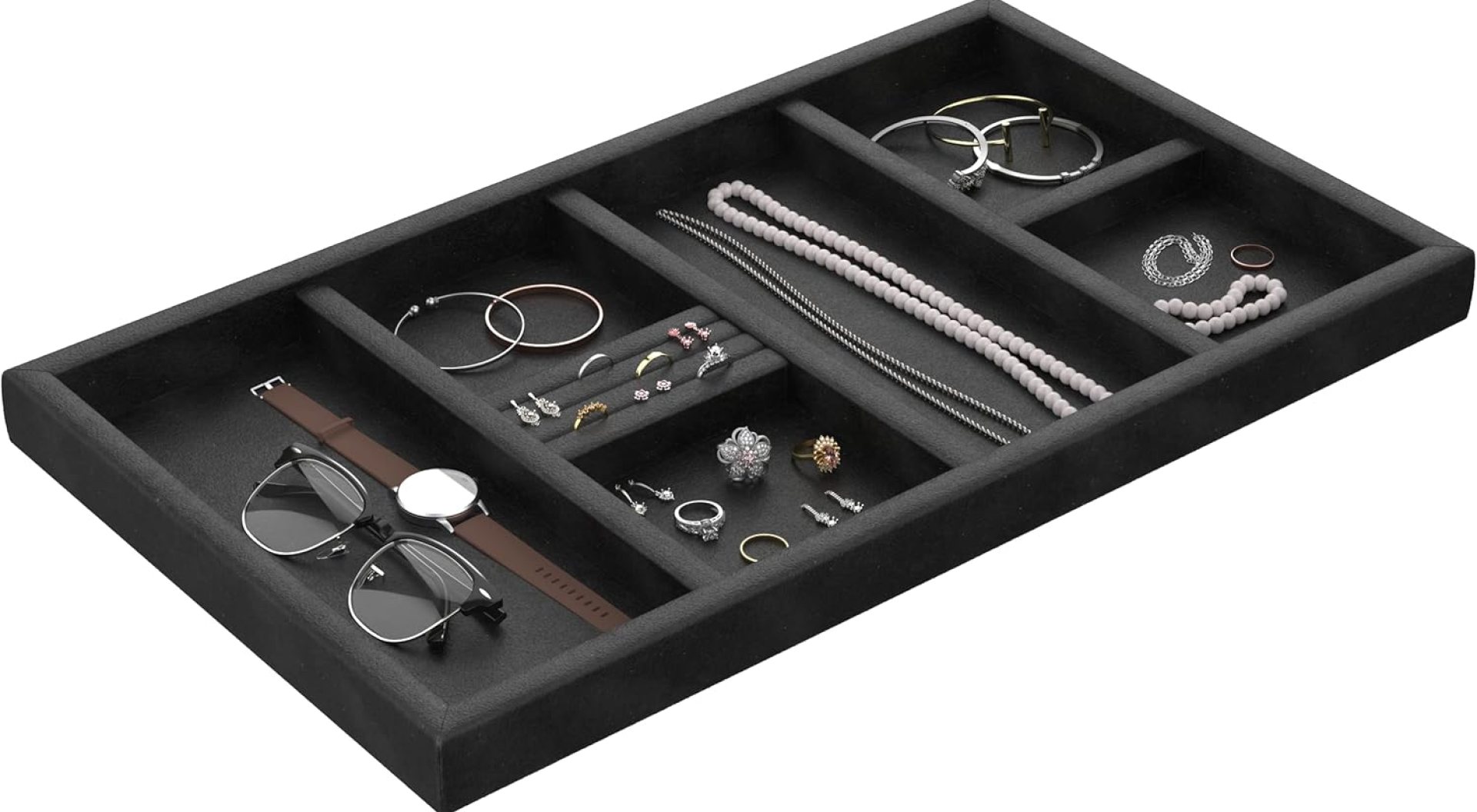ClosetMaid SuiteSymphony Velvet Organizer, Drawers For Necklaces, Earrings, Bracelets, Watches, Rings, 21.7 in. W, Plush Black, Jewelry Tray Insert ClosetMaid SuiteSymphony Velvet Organizer, Drawers For Necklaces, Earrings, Bracelets, Watches, Rings, 21.7 in. W, Plush Black, Jewelry Tray Insert