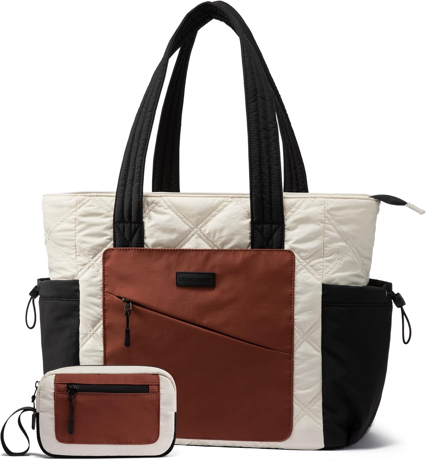LOVEVOOK Tote Bag for Women, Puffer Bag and Work Bags with Zipper for Travel, Daily, School, Quilted Nurse Shoulder, 2pcs LOVEVOOK Tote Bag for Women, Puffer Bag and Work Bags with Zipper for Travel, Daily, School, Quilted Nurse Shoulder, 2pcs