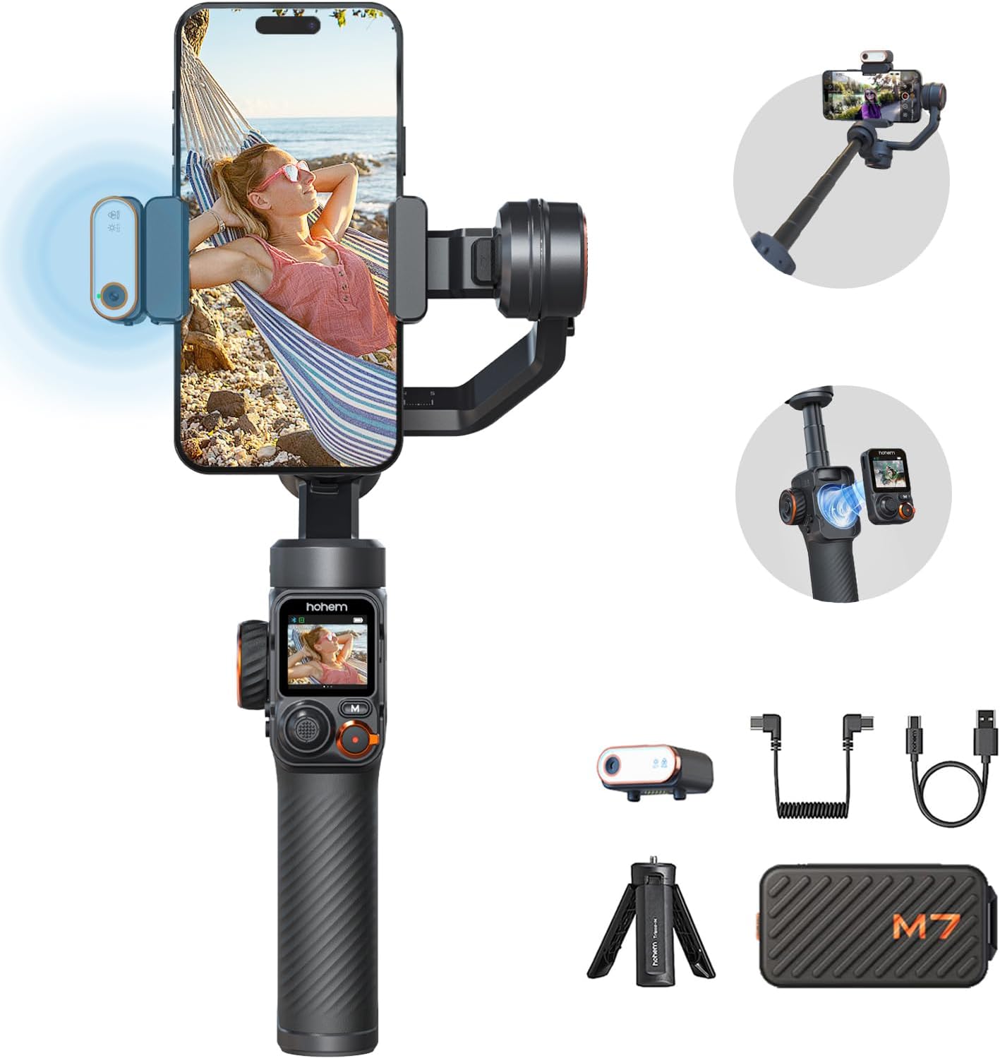 Hohem iSteady M7 Gimbal Stabilizer for Smartphone, Magnetic AI Tracker Fill Light, Detachable Touchscreen Remote Controller, Built-in Extension Rod, 500g Payload Gimbal Stabilizer for iPhone Android Hohem iSteady M7 Gimbal Stabilizer for Smartphone, Magnetic AI Tracker Fill Light, Detachable Touchscreen Remote Controller, Built-in Extension Rod, 500g Payload Gimbal Stabilizer for iPhone Android