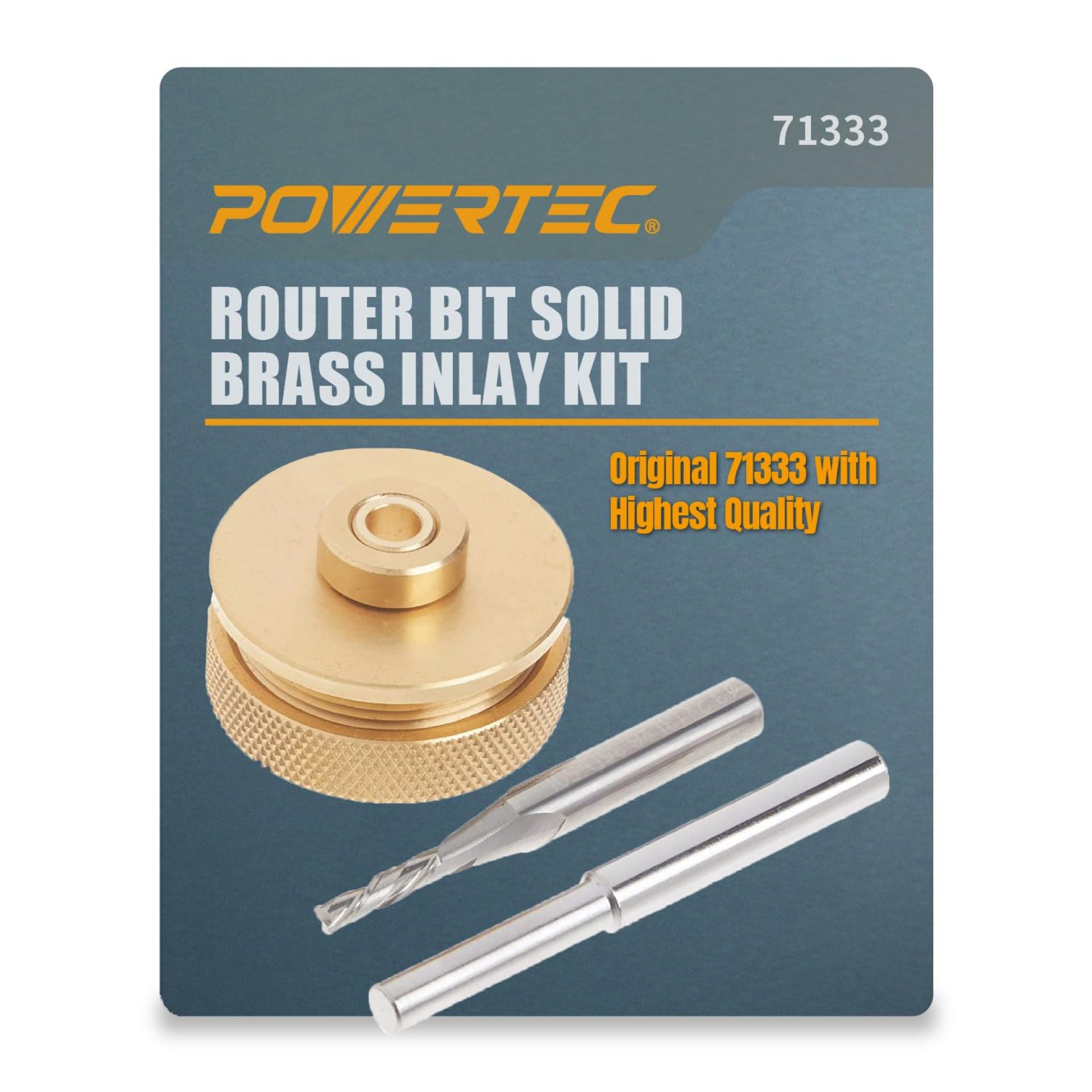 POWERTEC Router Brass Inlay Kit with Router Bushing Guide Set + Centering Pin, Collar & 1/8″ Diameter x 1/4″ Shank Solid Carbide Router Bit, Compatible w/ 1/4″ Router Templates for Woodworking (71333) POWERTEC Router Brass Inlay Kit with Router Bushing Guide Set + Centering Pin, Collar & 1/8″ Diameter x 1/4″ Shank Solid Carbide Router Bit, Compatible w/ 1/4″ Router Templates for Woodworking (71333)