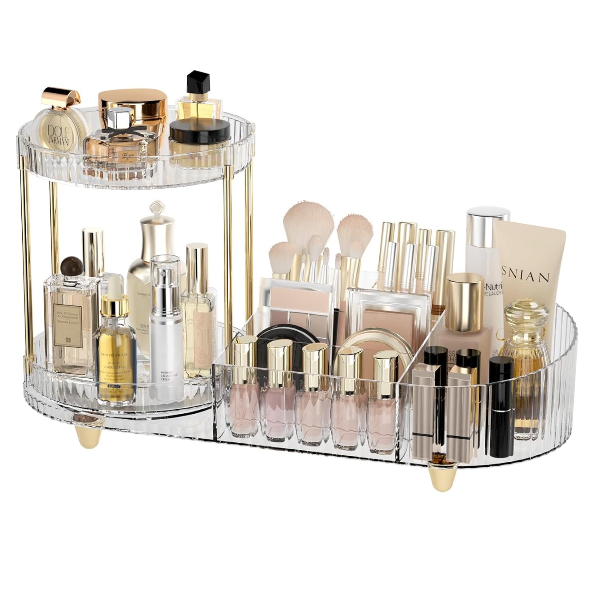 Makeup Organizer Countertop for Vanity, Rotating Skincare Organizers and Storage, 2-in-1 Cosmetic Organizer Display Case with Makeup Holder Perfume Tray for Desk Counter Bathroom Dresser Makeup Organizer Countertop for Vanity, Rotating Skincare Organizers and Storage, 2-in-1 Cosmetic Organizer Display Case with Makeup Holder Perfume Tray for Desk Counter Bathroom Dresser