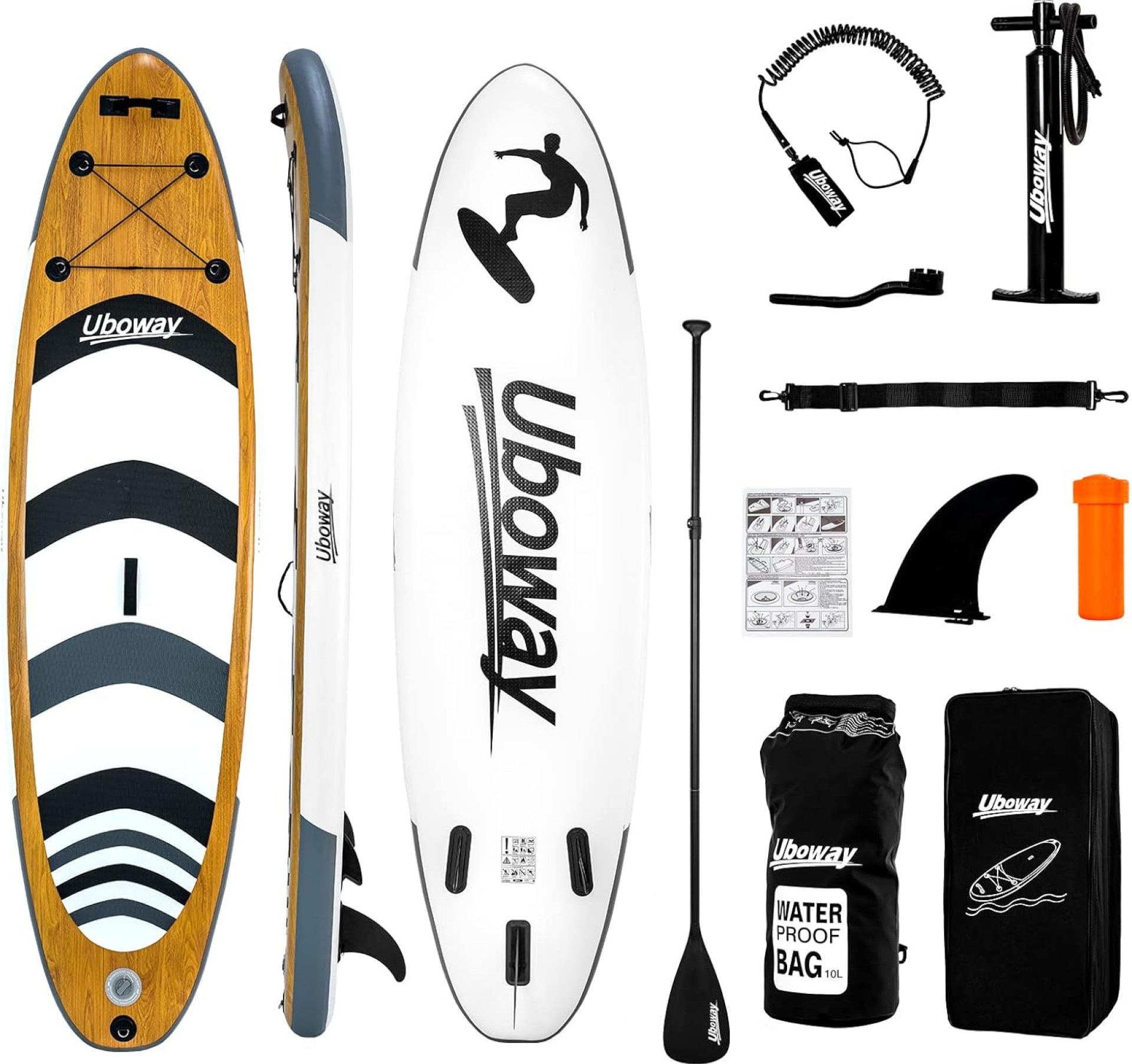 Inflatable Stand Up Paddle Board: Uboway Inflatable Kayak Paddle Board with Premium SUP Accessories, Non-Slip Comfort Deck with Backpack, Bonus Dry Bag & Hand Pump, Sup Board for Yoga Fishing Surf Inflatable Stand Up Paddle Board: Uboway Inflatable Kayak Paddle Board with Premium SUP Accessories, Non-Slip Comfort Deck with Backpack, Bonus Dry Bag & Hand Pump, Sup Board for Yoga Fishing Surf