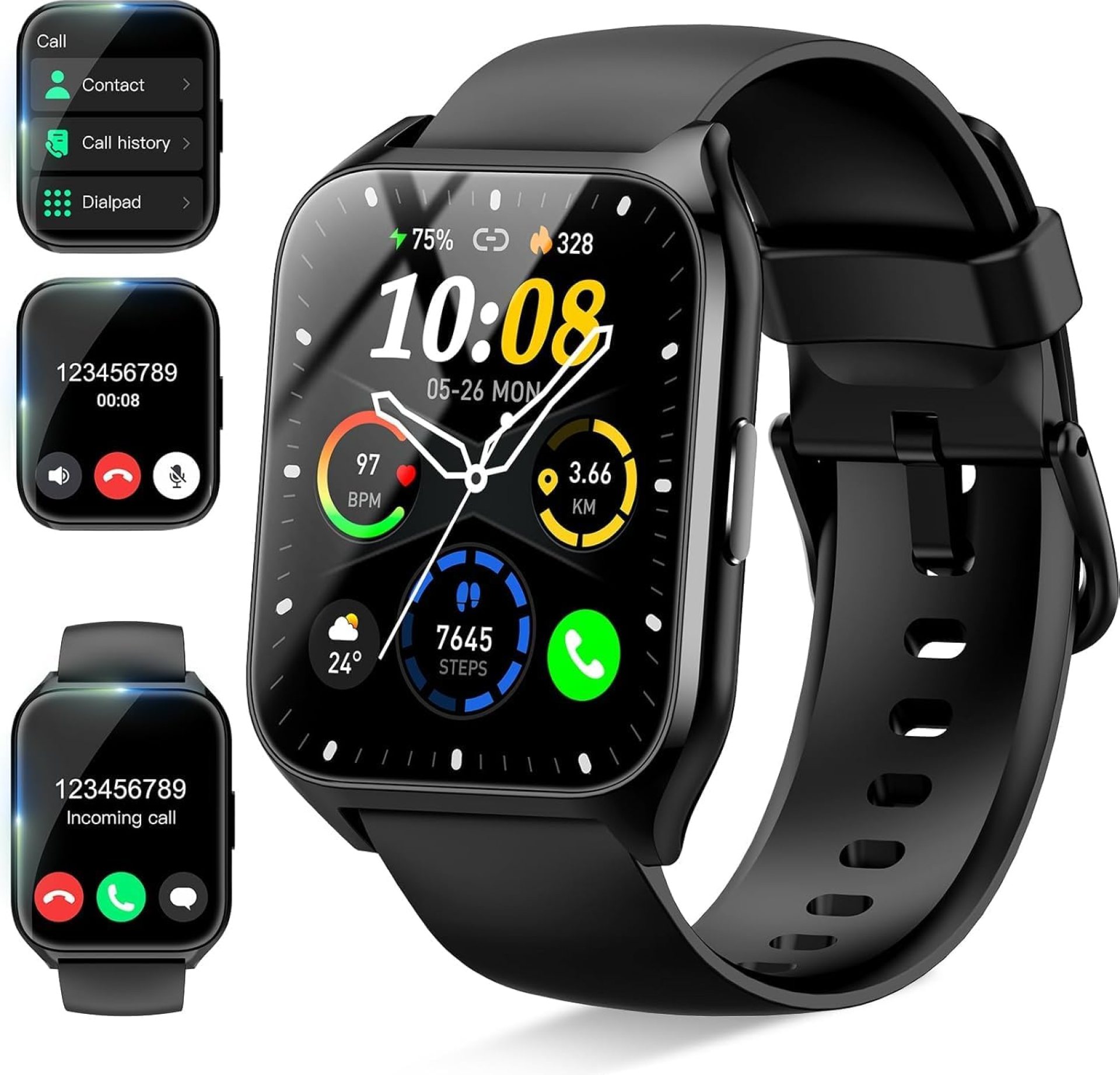 Smart Watch (Answer/Make Call), 1.85″ Smartwatch for Men Women, 2025 Fitness Watch, 110+ Sport Modes/Heart Rate/Sleep Monitor/Pedometer, IP68 Waterproof Fitness Activity Tracker for Android iOS, Black Smart Watch (Answer/Make Call), 1.85″ Smartwatch for Men Women, 2025 Fitness Watch, 110+ Sport Modes/Heart Rate/Sleep Monitor/Pedometer, IP68 Waterproof Fitness Activity Tracker for Android iOS, Black