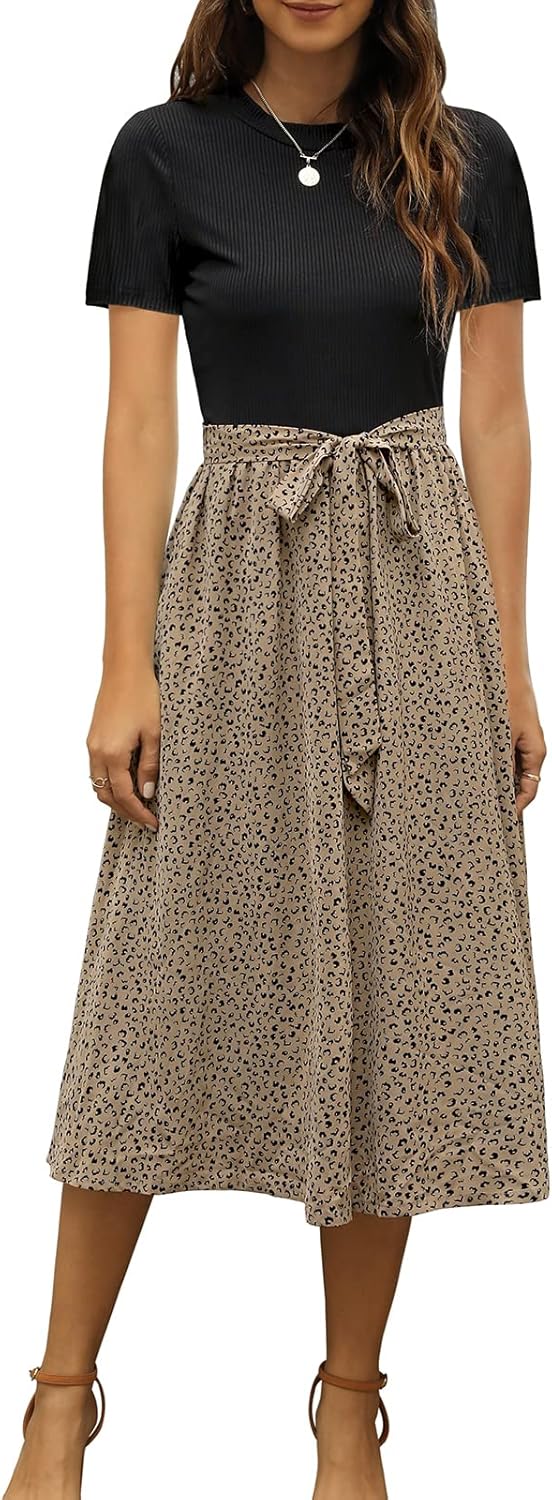 Zattcas Women 2025 Summer Dress Short Sleeve Ribbed Teacher Church Modest Business Casual Work Outfits Midi Dress Zattcas Women 2025 Summer Dress Short Sleeve Ribbed Teacher Church Modest Business Casual Work Outfits Midi Dress