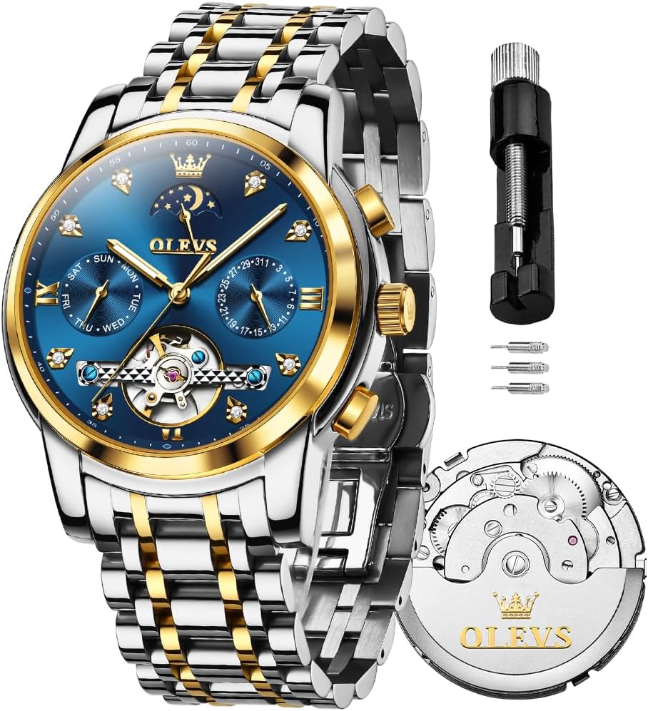 OLEVS Watches for Men Automatic Skeleton 5 Hands Mechanical Luxury Watch Classic Calendar Stainless Steel Waterproof Mens Wrist Watch OLEVS Watches for Men Automatic Skeleton 5 Hands Mechanical Luxury Watch Classic Calendar Stainless Steel Waterproof Mens Wrist Watch