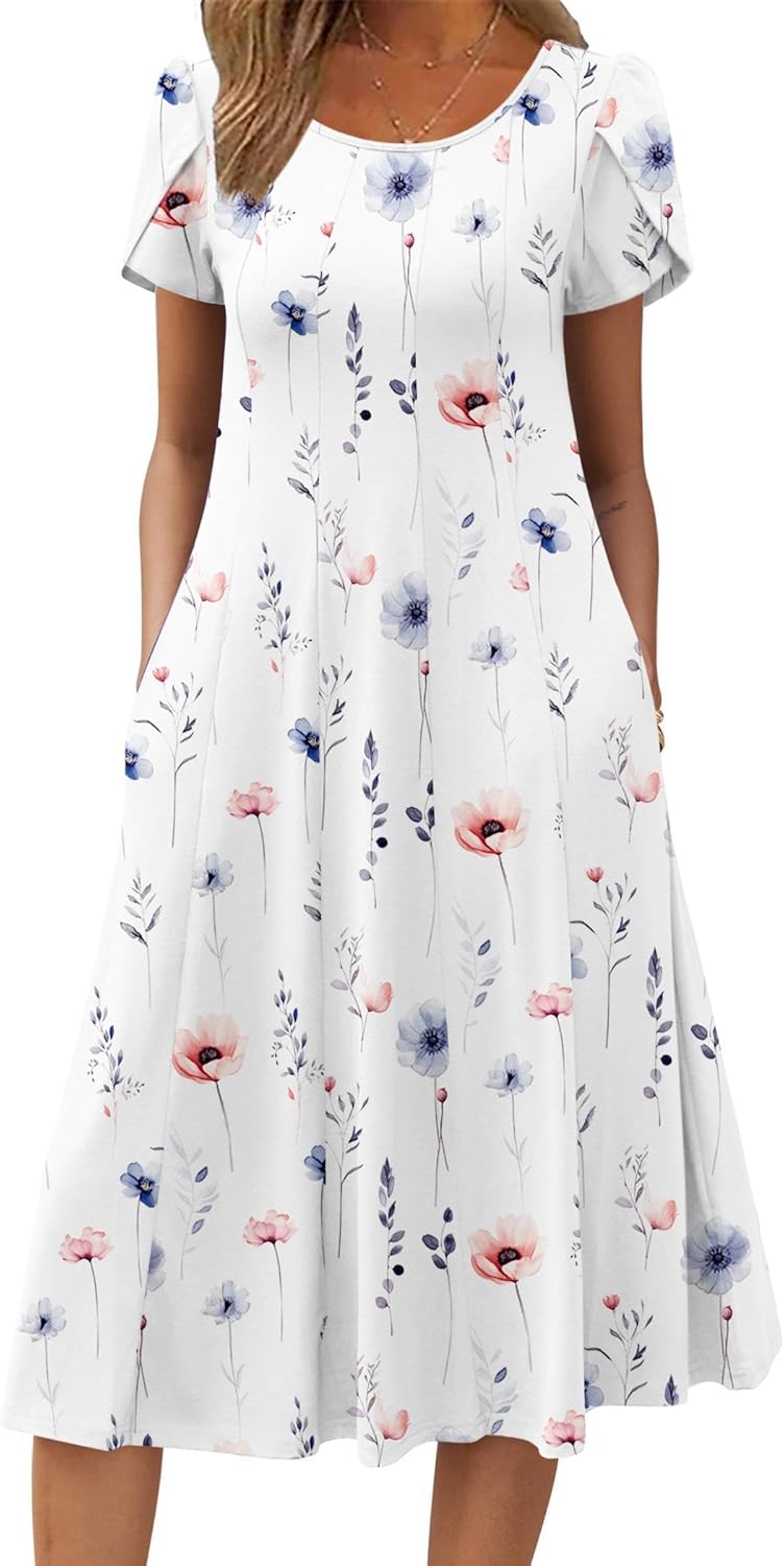 Zeagoo Womens Casual Dress for Summer Short Sleeve Pleated Dress Loose Flowy Beach Dress with Pockets Flare Midi Sundress Zeagoo Womens Casual Dress for Summer Short Sleeve Pleated Dress Loose Flowy Beach Dress with Pockets Flare Midi Sundress