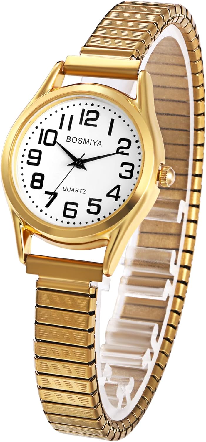 JewelryWe Women’s Big Dial Easy Reader Watch Gold/Silver Tone Elastic Stretch Band Wristwatch JewelryWe Women’s Big Dial Easy Reader Watch Gold/Silver Tone Elastic Stretch Band Wristwatch