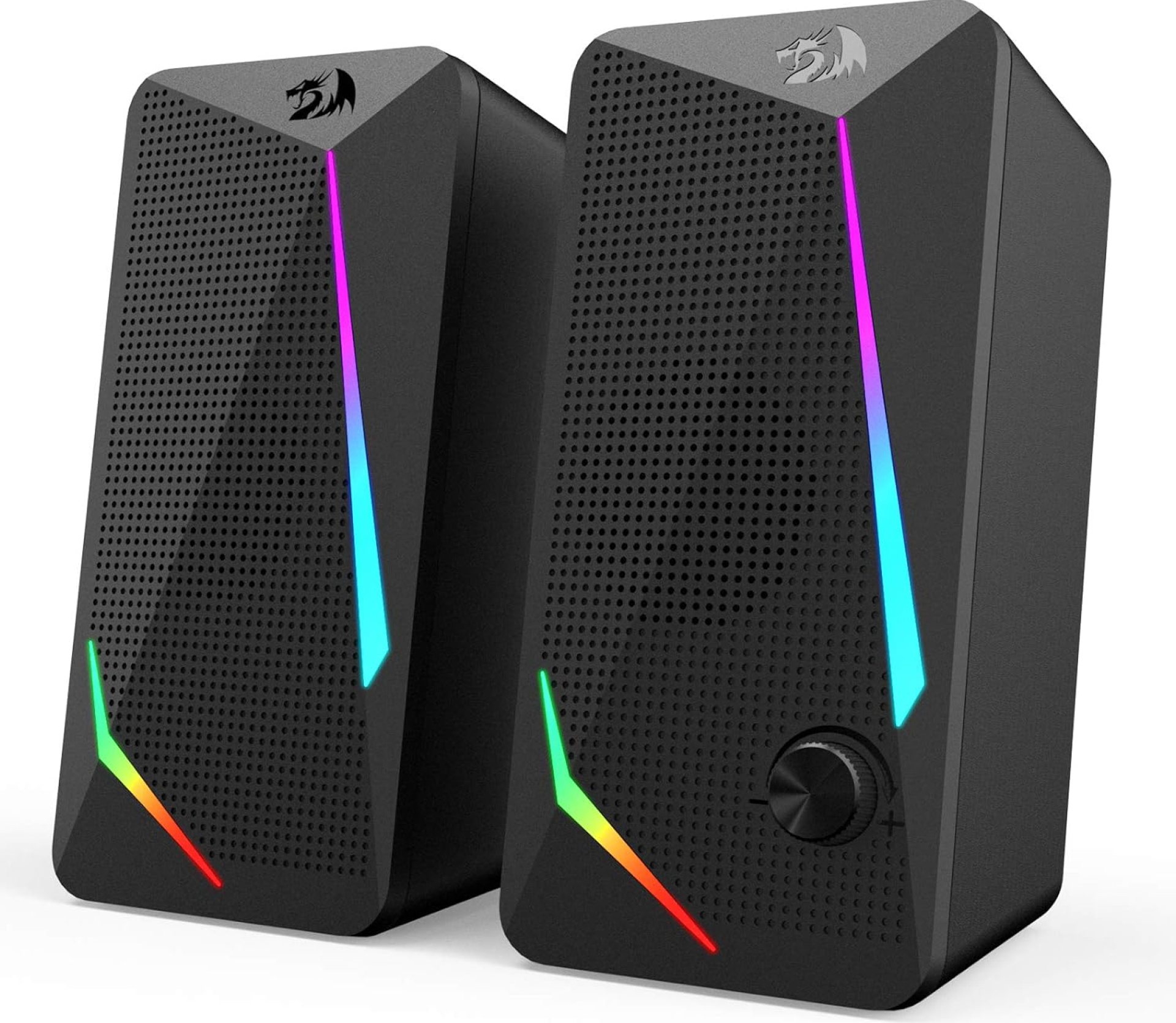 Redragon GS510 RGB Desktop Speakers, 2.0 Channel PC Computer Speaker with 4 Colorful LED Backlight Modes, Enhanced Bass and Easy-Access Volume Control, USB Powered w/ 3.5mm Cable Redragon GS510 RGB Desktop Speakers, 2.0 Channel PC Computer Speaker with 4 Colorful LED Backlight Modes, Enhanced Bass and Easy-Access Volume Control, USB Powered w/ 3.5mm Cable