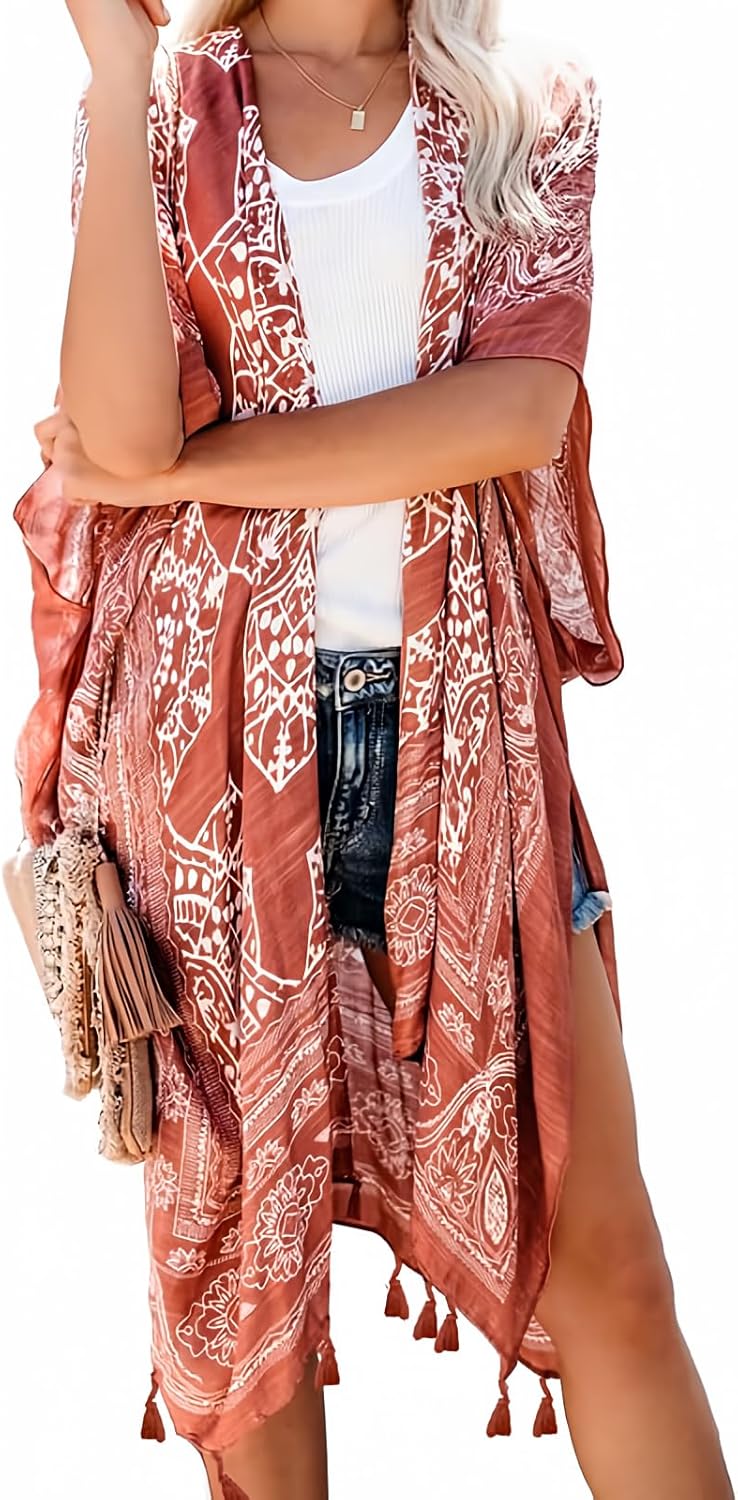 Dokotoo Womens 2025 Summer Beach Hawaiian Vacation Long Kimono Cardigans Swimsuits Cover ups Dokotoo Womens 2025 Summer Beach Hawaiian Vacation Long Kimono Cardigans Swimsuits Cover ups