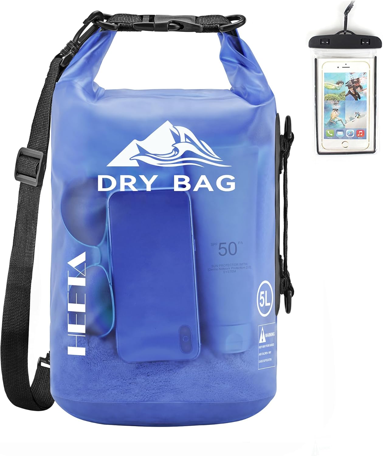HEETA Dry Bag Waterproof for Women Men, 5L/10L/20L/30L/40L Roll Top Lightweight Dry Storage Bag Backpack with Phone Case for Travel, Swimming, Boating, Kayaking, Camping & Beach, 11 Transparent Colors HEETA Dry Bag Waterproof for Women Men, 5L/10L/20L/30L/40L Roll Top Lightweight Dry Storage Bag Backpack with Phone Case for Travel, Swimming, Boating, Kayaking, Camping & Beach, 11 Transparent Colors
