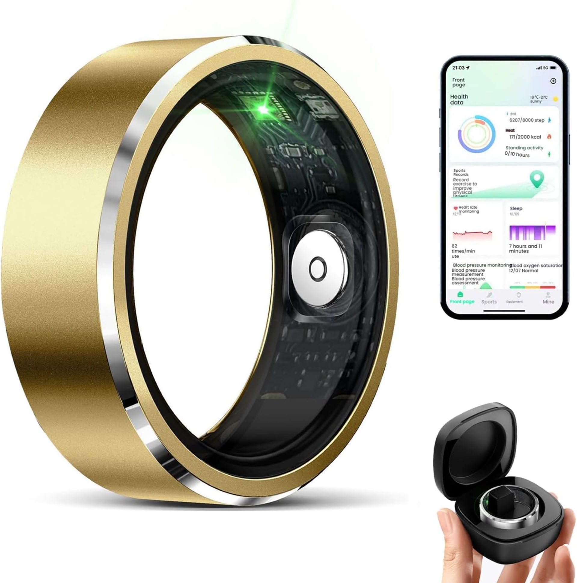 Smart Ring for Women Men, Fitness Tracker with Heart Rate/Blood Oxygen/Blood Pressure/Sleep/Pedometer Monitor, No Subscription Fee, IP68 Waterproof Health Rings for iOS & Android Smart Ring for Women Men, Fitness Tracker with Heart Rate/Blood Oxygen/Blood Pressure/Sleep/Pedometer Monitor, No Subscription Fee, IP68 Waterproof Health Rings for iOS & Android