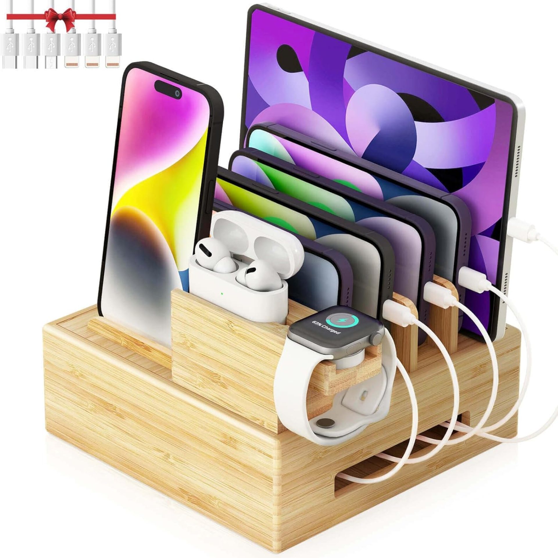Darfoo Bamboo Charging Station for Multiple Devices – Wood Family Charging Station with 7 USB Ports and 1 Watch-Earbud Stand for Phones, Tablets, Smart Watches & Earbuds Darfoo Bamboo Charging Station for Multiple Devices – Wood Family Charging Station with 7 USB Ports and 1 Watch-Earbud Stand for Phones, Tablets, Smart Watches & Earbuds