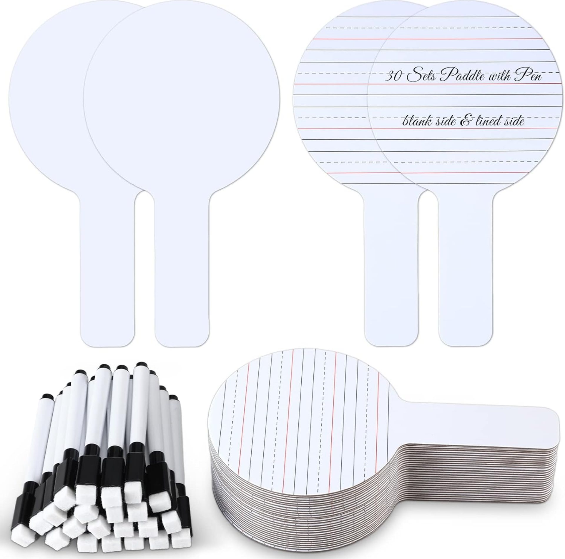 Zhehao 30 Pack 9 x 5 Inch Dry Erase Answer Paddle and Black Marker Pens Set Double Sided Handheld White Board Quick Response Auction Paddle for Kids Students Teacher Classroom Voting Zhehao 30 Pack 9 x 5 Inch Dry Erase Answer Paddle and Black Marker Pens Set Double Sided Handheld White Board Quick Response Auction Paddle for Kids Students Teacher Classroom Voting