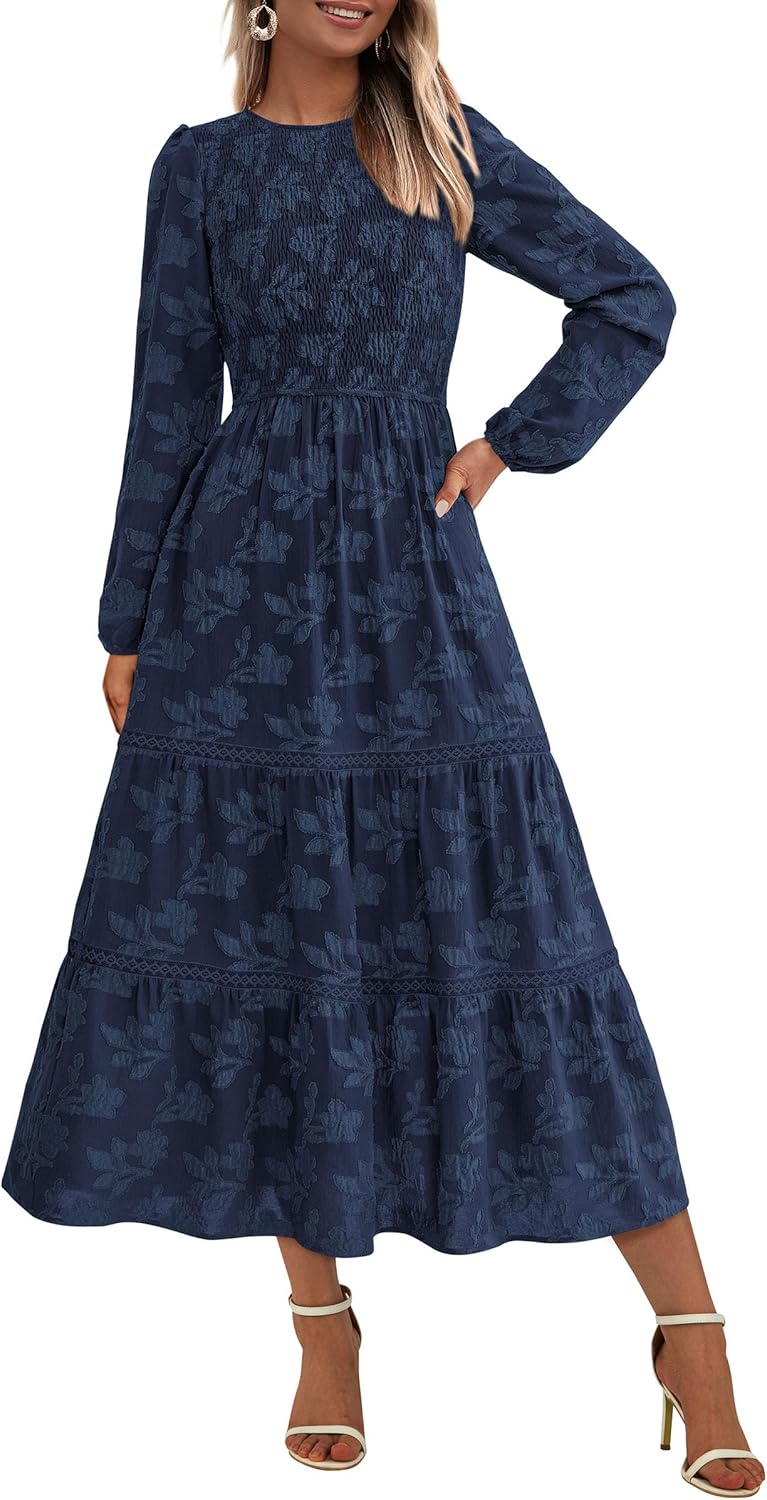 PRETTYGARDEN Women’s Spring Midi Dress Fall Elegant Long Sleeve Smocked Flowy Boho Floral Wedding Guest Party Dresses PRETTYGARDEN Women’s Spring Midi Dress Fall Elegant Long Sleeve Smocked Flowy Boho Floral Wedding Guest Party Dresses