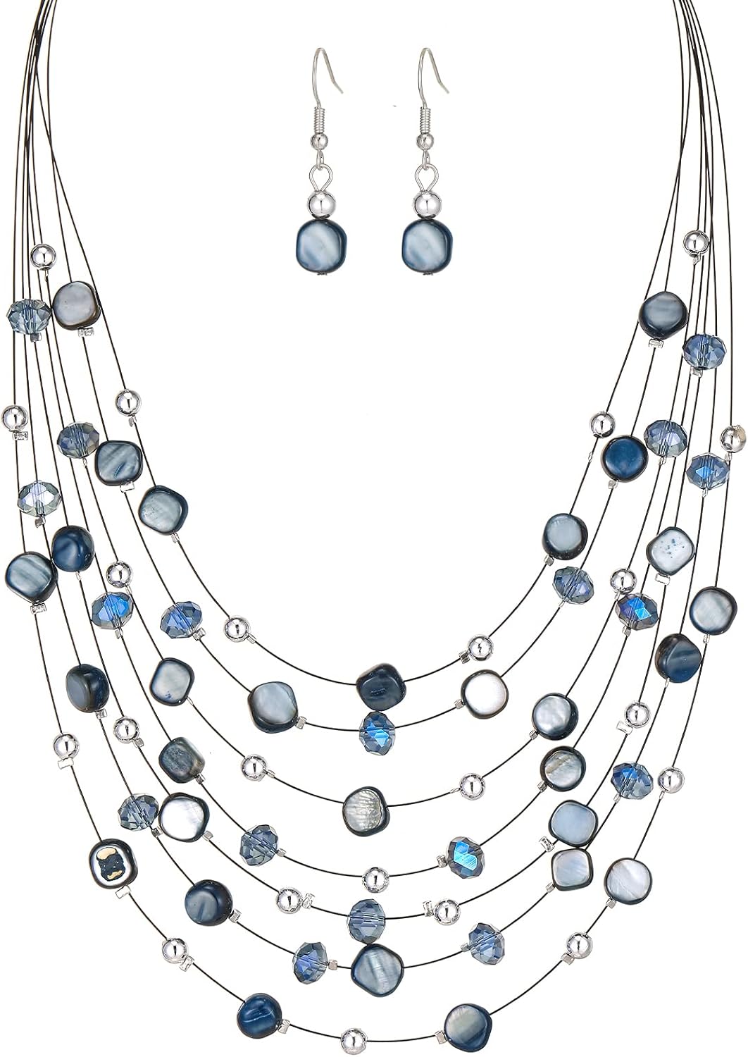 Multi-Layer Boho Shell Beaded Necklace for Women Colorful Crystal Strand with Silver Beads Statement Collars Necklace and Earrings Costumes Jewelry Sets for Women Multi-Layer Boho Shell Beaded Necklace for Women Colorful Crystal Strand with Silver Beads Statement Collars Necklace and Earrings Costumes Jewelry Sets for Women