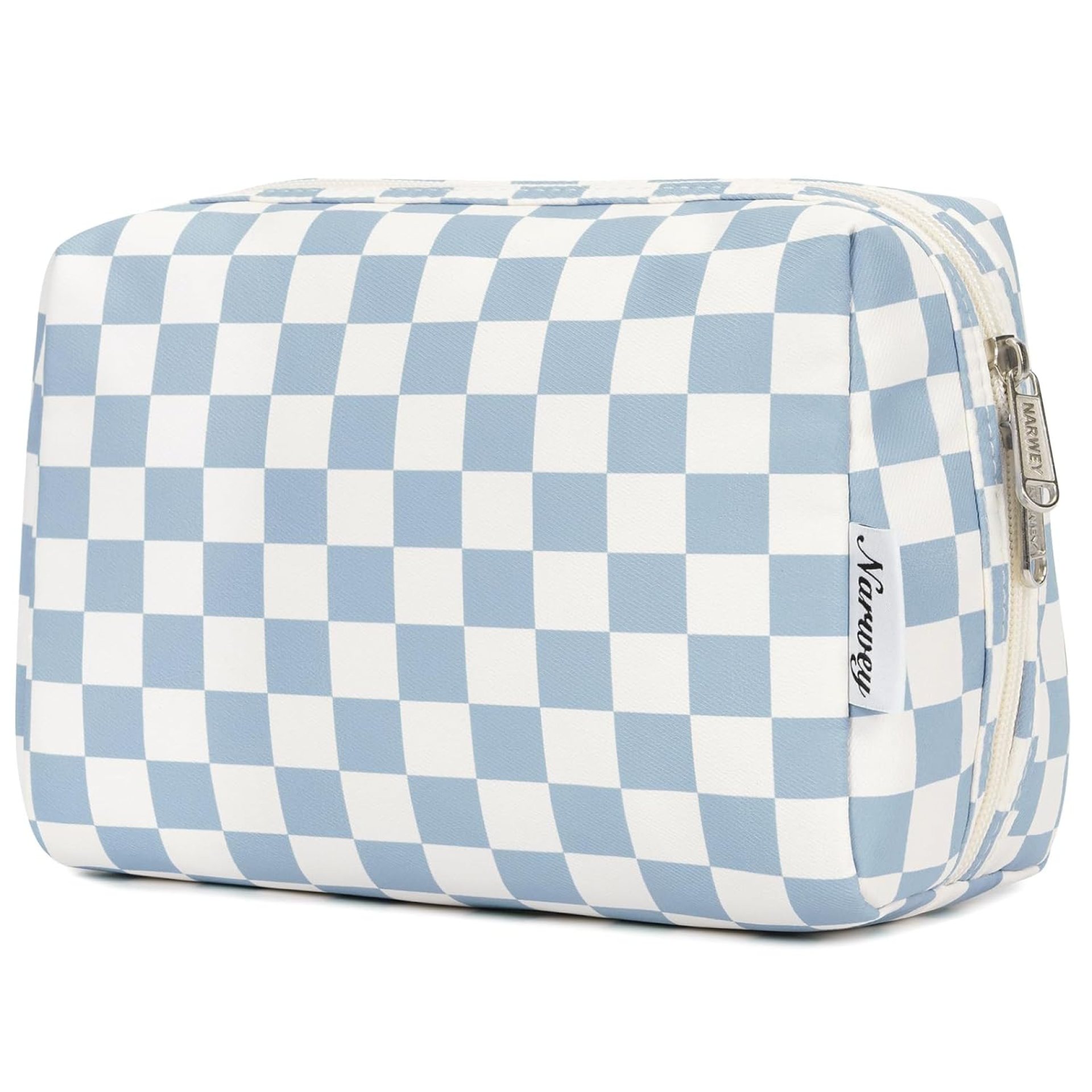 Narwey Checkered Makeup Bag Travel Cosmetic Bag Organizer Toiletry Bag Make Up Bags with Compartments for Women Girls((Large, Sky Blue Checkerboard) Narwey Checkered Makeup Bag Travel Cosmetic Bag Organizer Toiletry Bag Make Up Bags with Compartments for Women Girls((Large, Sky Blue Checkerboard)