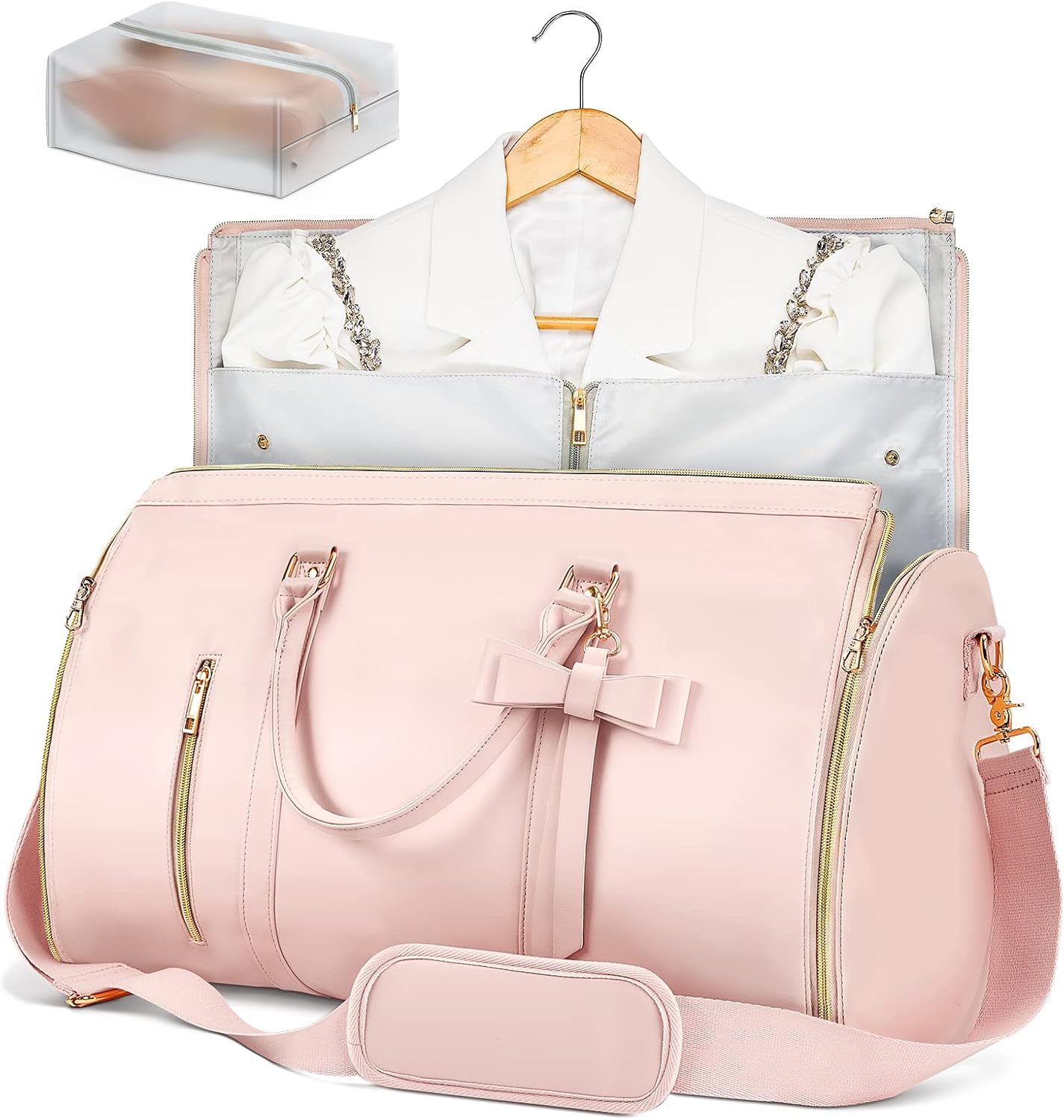 Garment Bags for Travel, Convertible Suit Travel Bag for Women, Stylish Carry On Garment Bag with Toiletry Pocket, Shoulder Strap and Shoes Compartment, 2 in 1 Foldable PU Leather Duffle Bag, Pink Garment Bags for Travel, Convertible Suit Travel Bag for Women, Stylish Carry On Garment Bag with Toiletry Pocket, Shoulder Strap and Shoes Compartment, 2 in 1 Foldable PU Leather Duffle Bag, Pink
