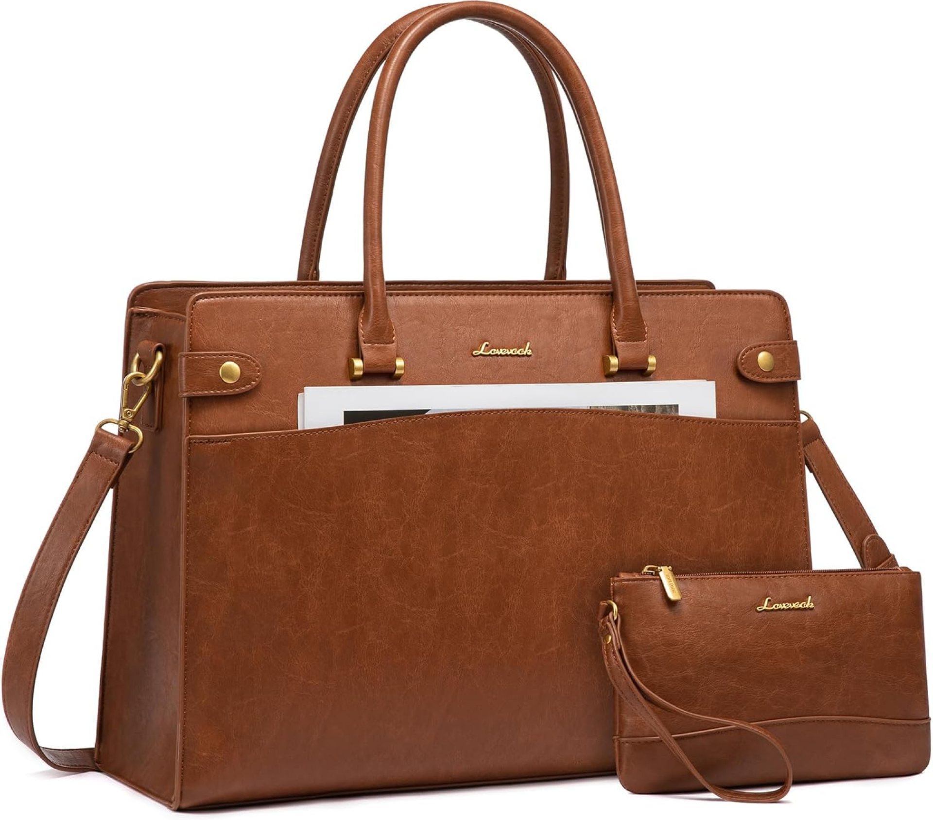 LOVEVOOK Laptop Tote Bag For Women Work, Vintage Leather Computer Bags For Laptops For Women, Waterproof Laptop Bag Business Briefcase Office Large Shoulder Handbag Purse, 15.6 Inch, Brown LOVEVOOK Laptop Tote Bag For Women Work, Vintage Leather Computer Bags For Laptops For Women, Waterproof Laptop Bag Business Briefcase Office Large Shoulder Handbag Purse, 15.6 Inch, Brown