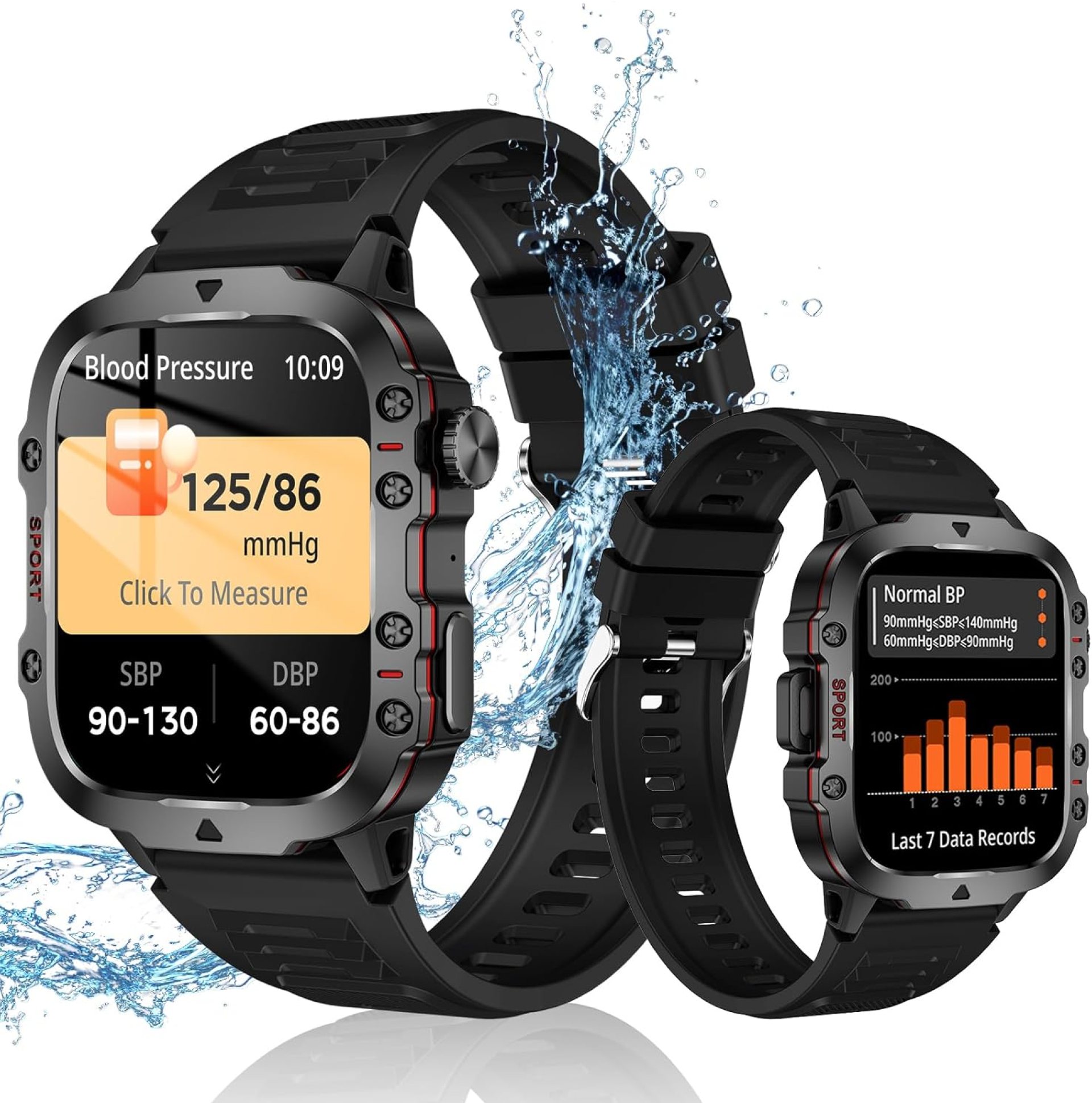 Blood Pressure Watch, Blood Pressure Watch for Men, Smart Watch, 1.96″ High-Resolution Touch Screen Fitness Tracker with Blood Pressure Tracker IP68 Waterproof Smartwatch for Android/iOS,Black Blood Pressure Watch, Blood Pressure Watch for Men, Smart Watch, 1.96″ High-Resolution Touch Screen Fitness Tracker with Blood Pressure Tracker IP68 Waterproof Smartwatch for Android/iOS,Black