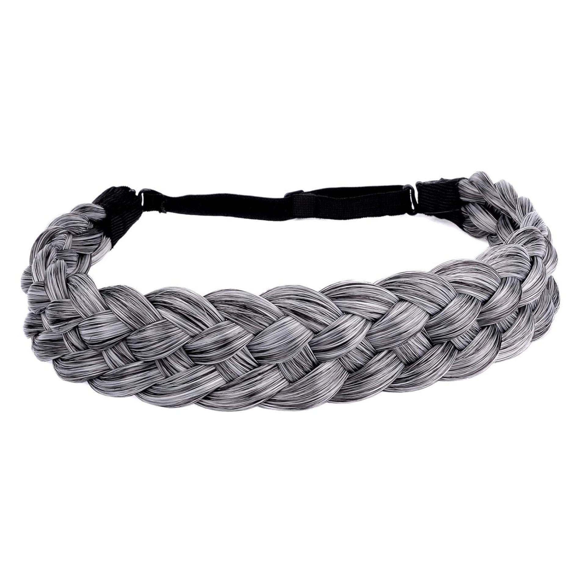 DIGUAN 5 Strands Synthetic Hair Braided Headband Classic Chunky Wide Plaited Braids Elastic Stretch Hairpiece Women Girl Beauty accessory, 56g (Dark Gray) DIGUAN 5 Strands Synthetic Hair Braided Headband Classic Chunky Wide Plaited Braids Elastic Stretch Hairpiece Women Girl Beauty accessory, 56g (Dark Gray)