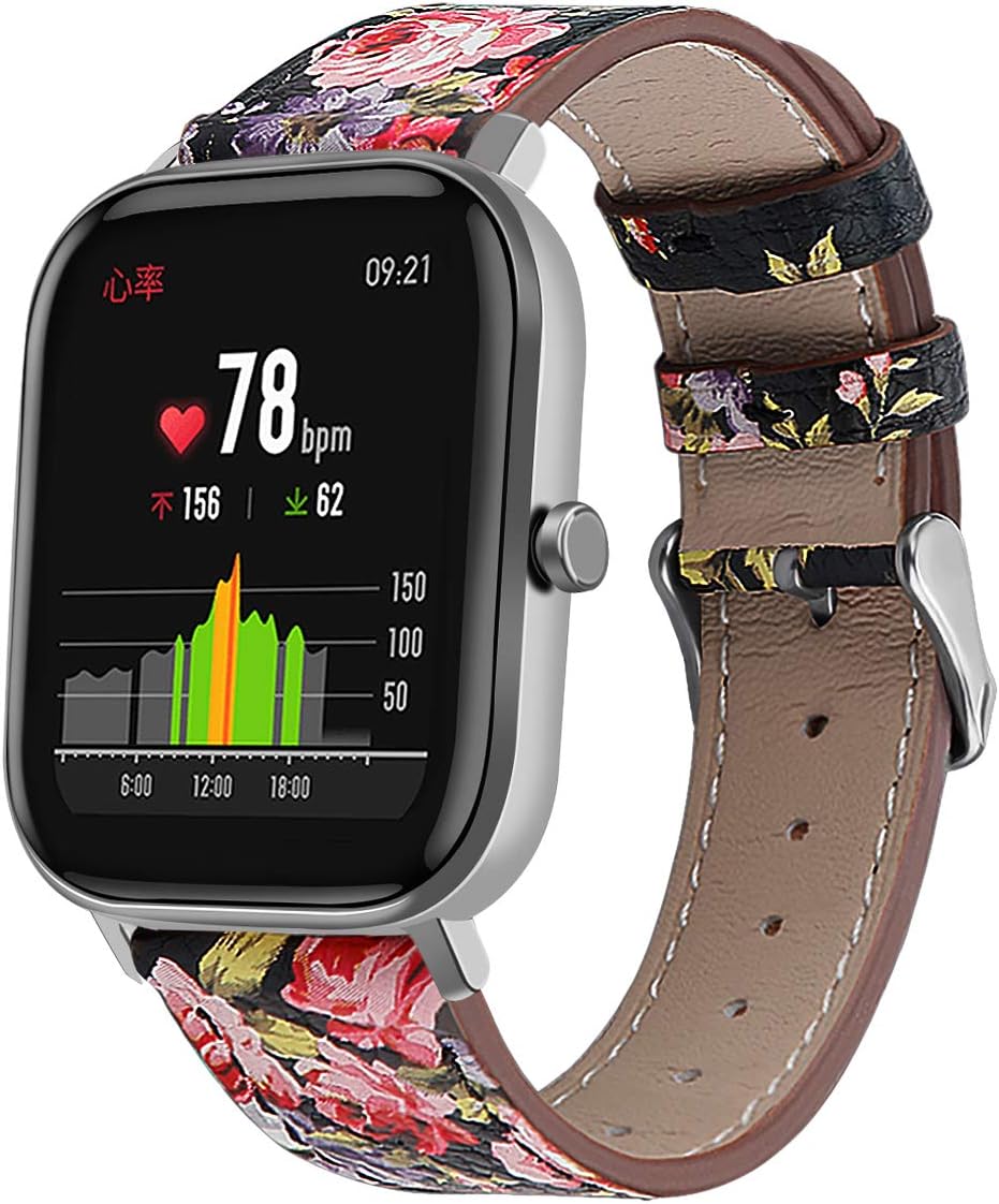 E ECSEM Watch Strap Compatible with Popglory P22 Bands for Women Men Printed Floral Leather Replacement Wristbands for Popglory P22 Smartwatch Accessory (Flower-Pink) E ECSEM Watch Strap Compatible with Popglory P22 Bands for Women Men Printed Floral Leather Replacement Wristbands for Popglory P22 Smartwatch Accessory (Flower-Pink)