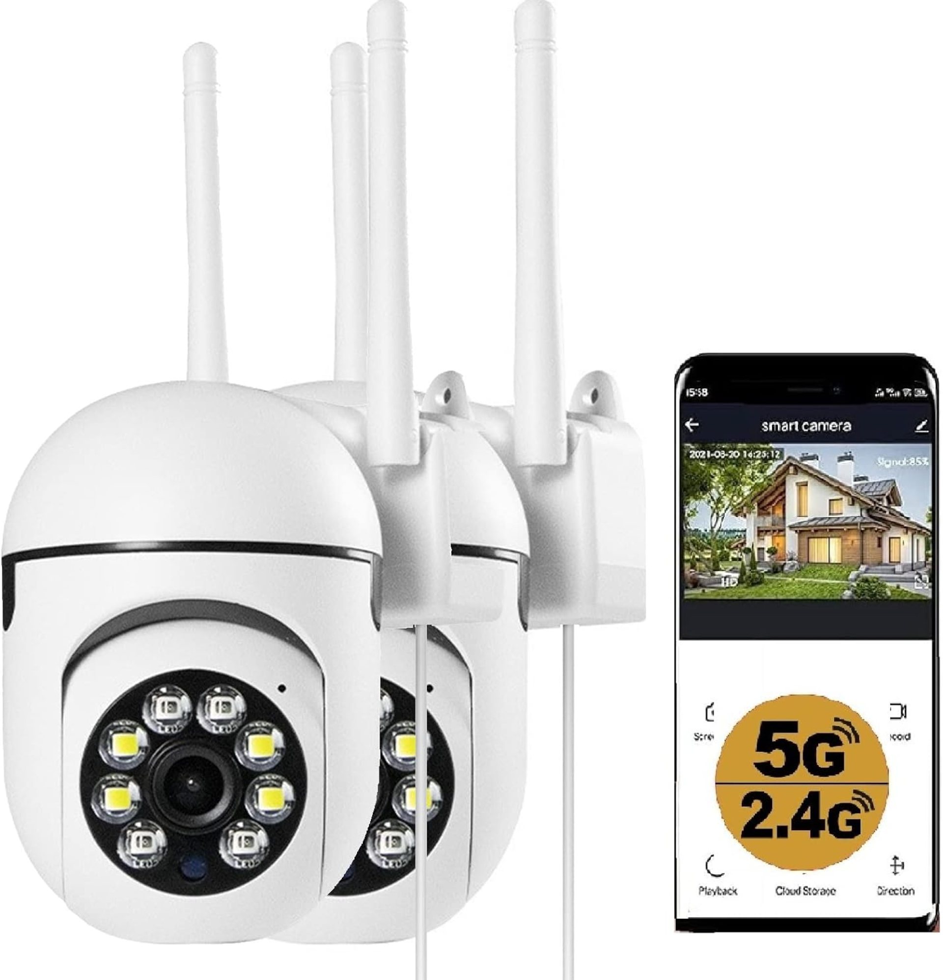 Outdoor Security Cameras, 2.4GHz & 5G WiFi Cameras for Home Security, 1080P Dome Surveillance Cameras 360° View, Waterproof with Motion Detection, 2-Way Audio (2PCS) Outdoor Security Cameras, 2.4GHz & 5G WiFi Cameras for Home Security, 1080P Dome Surveillance Cameras 360° View, Waterproof with Motion Detection, 2-Way Audio (2PCS)