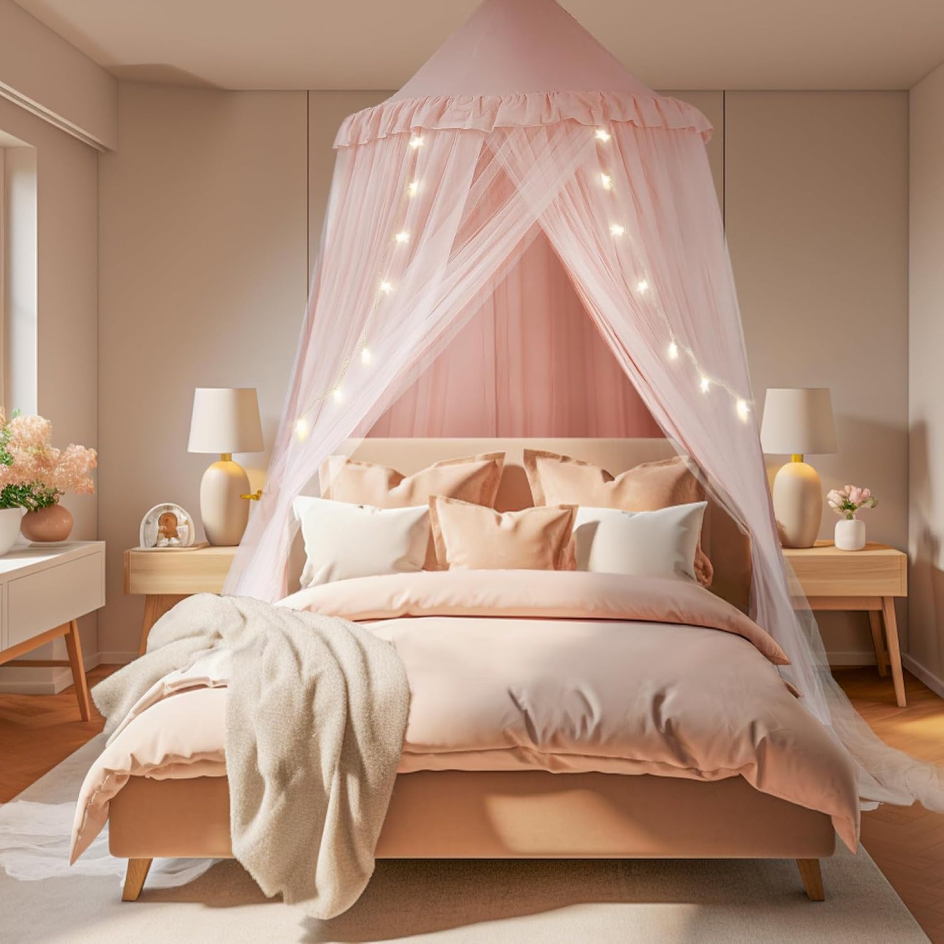 Large Bed Canopy with Star Lights, Double Layer Canopy for Bed, Princess Play Tent for Girls Room, Breathable Canopy Bed Curtain for Children Reading Nook, Machine Washable Canopy, 40”x106”, Pink Large Bed Canopy with Star Lights, Double Layer Canopy for Bed, Princess Play Tent for Girls Room, Breathable Canopy Bed Curtain for Children Reading Nook, Machine Washable Canopy, 40”x106”, Pink