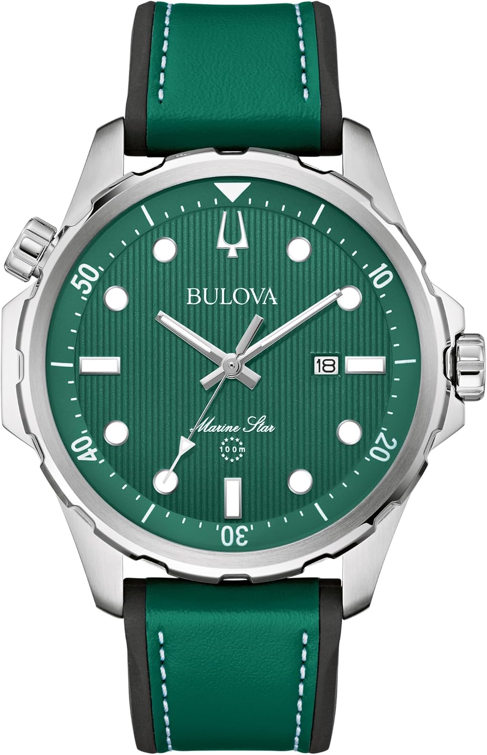 Bulova Men’s Marine Star Quartz Silver Stainless Steel Watch, Leather and Silicone Strap, 100M Water Resistant, 43mm Bulova Men’s Marine Star Quartz Silver Stainless Steel Watch, Leather and Silicone Strap, 100M Water Resistant, 43mm