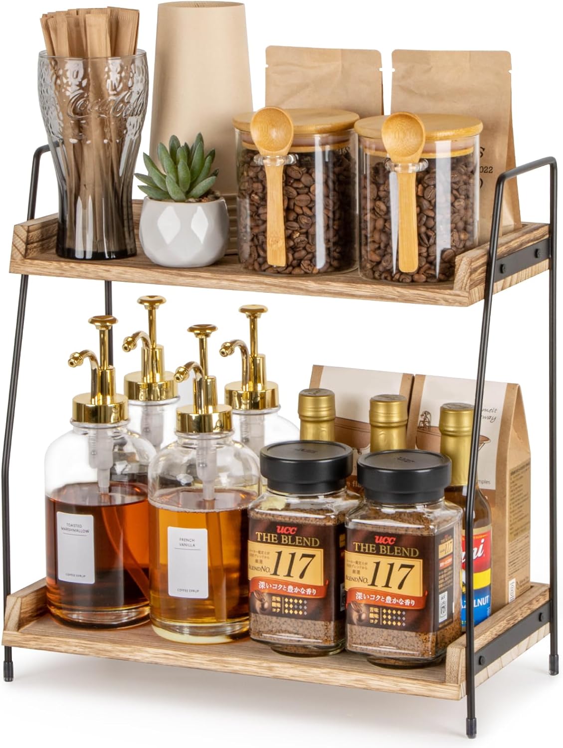 Countertop Coffee Station Organizer, 2 Tier Wooden Shelf for Coffee Bar Accessories, Condiment Storage Caddy for Kitchen, Home, Office – Brown Countertop Coffee Station Organizer, 2 Tier Wooden Shelf for Coffee Bar Accessories, Condiment Storage Caddy for Kitchen, Home, Office – Brown