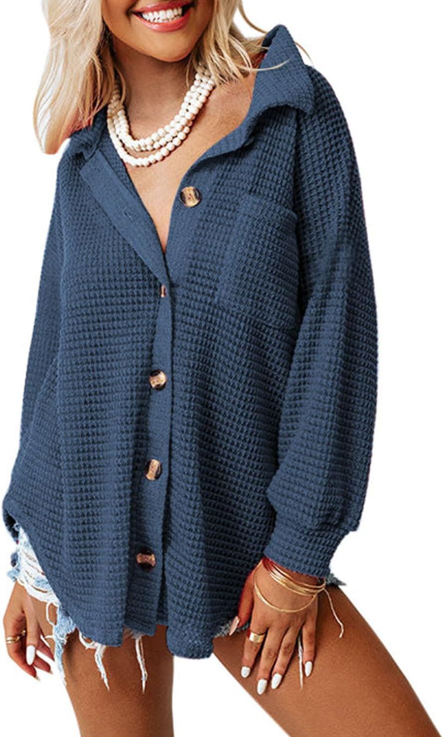 Dokotoo Womens Waffle Knit Shacket Jacket Casual Long Sleeve Button Down Shirts Dressy Blouses Tops Dokotoo Womens Waffle Knit Shacket Jacket Casual Long Sleeve Button Down Shirts Dressy Blouses Tops