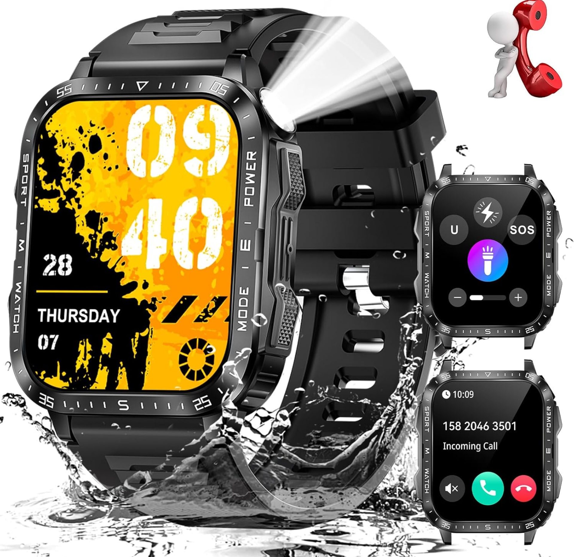 Military Smart Watch for Men with LED Flashlight Watch 2.0” Big Screen Tactical Smartwatch 430mAh Big Battery Fitness Tracker with Heart Rate Sleep Monitor Make Calls for iPhone Android (Black) Military Smart Watch for Men with LED Flashlight Watch 2.0” Big Screen Tactical Smartwatch 430mAh Big Battery Fitness Tracker with Heart Rate Sleep Monitor Make Calls for iPhone Android (Black)