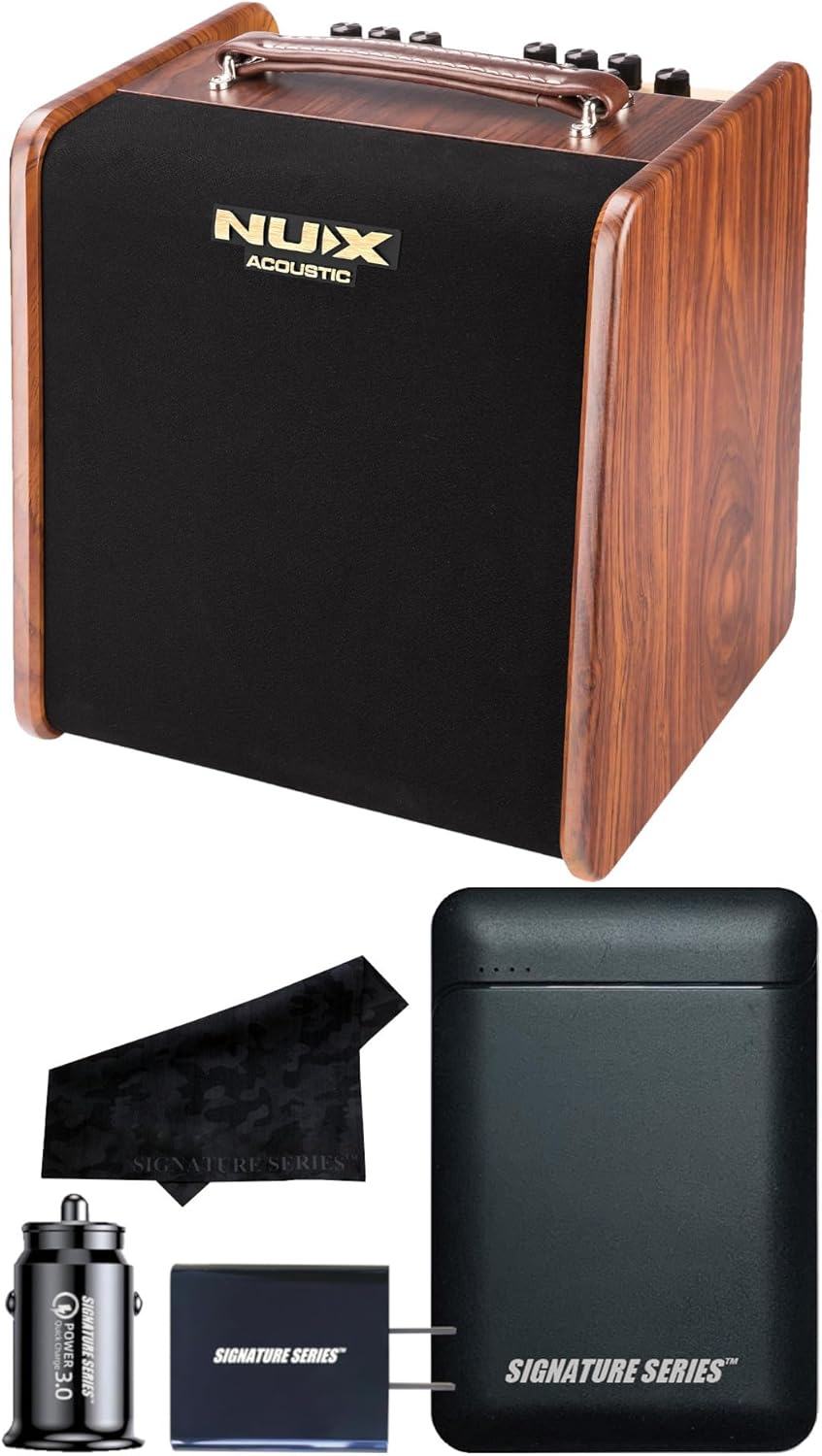 NUX Stageman AC-25 Portable Battery Acoustic Amplifier | 6.5-Inch Speaker, Rechargeable Battery, Bluetooth Audio Stream, Dual-Channel Configuration with Signature Series Power Bundle NUX Stageman AC-25 Portable Battery Acoustic Amplifier | 6.5-Inch Speaker, Rechargeable Battery, Bluetooth Audio Stream, Dual-Channel Configuration with Signature Series Power Bundle