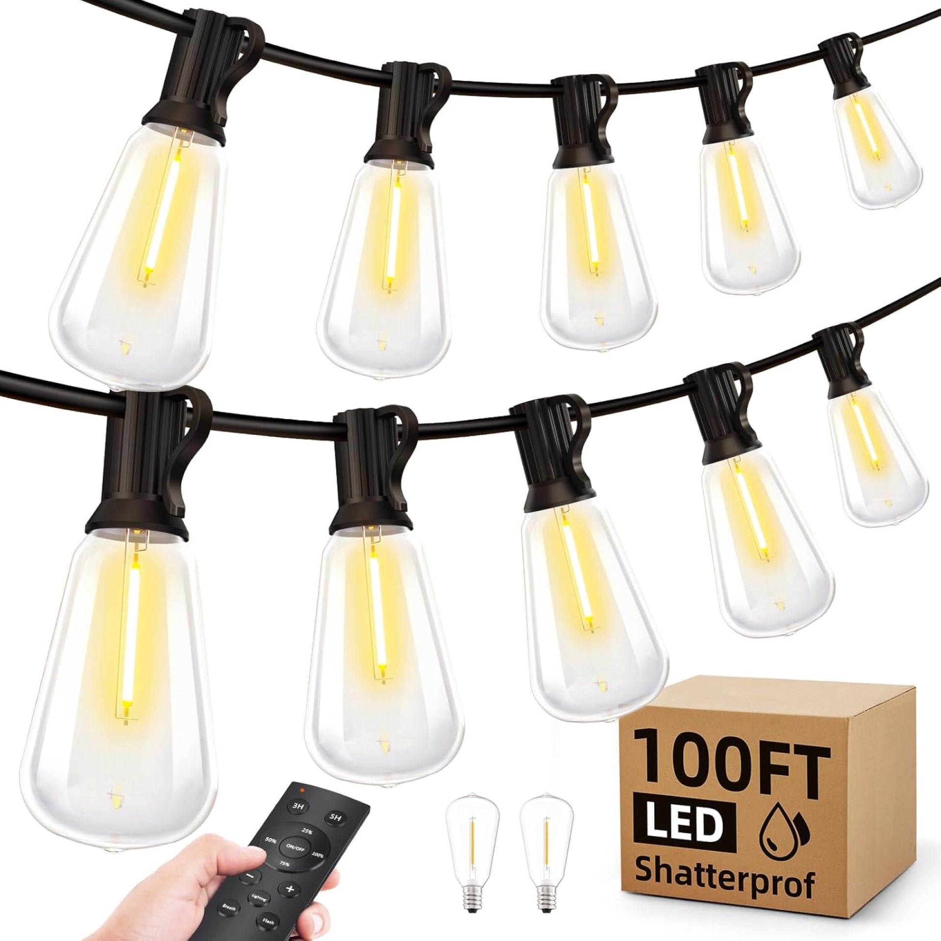 Outdoor String Led Patio Lights – 100Ft 30M Outside Waterproof Light With Remote Dimmable ST38 Shatterproof Bulb Connectable Hanging Outdoor Electric Lighting For Backyard Yard Gazebo Porch Party Outdoor String Led Patio Lights – 100Ft 30M Outside Waterproof Light With Remote Dimmable ST38 Shatterproof Bulb Connectable Hanging Outdoor Electric Lighting For Backyard Yard Gazebo Porch Party