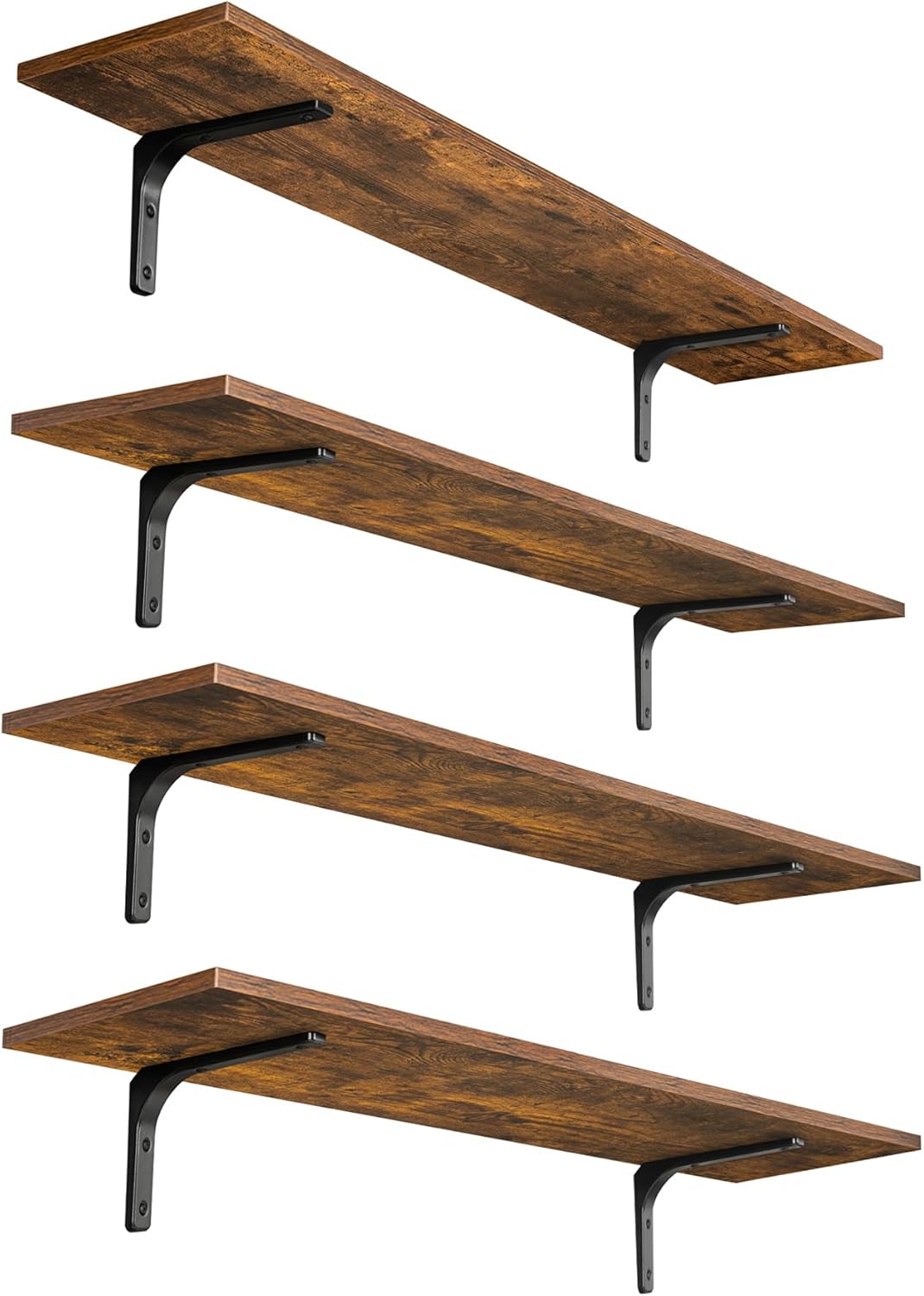 DINZI LVJ Long Wall Shelves, 39.4Inch Wall Mounted Shelves Set of 4, Extra Large Wall Storage Ledges with Sturdy Metal Brackets for Living Room, Bathroom, Bedroom, Kitchen, Rustic Brown DINZI LVJ Long Wall Shelves, 39.4Inch Wall Mounted Shelves Set of 4, Extra Large Wall Storage Ledges with Sturdy Metal Brackets for Living Room, Bathroom, Bedroom, Kitchen, Rustic Brown