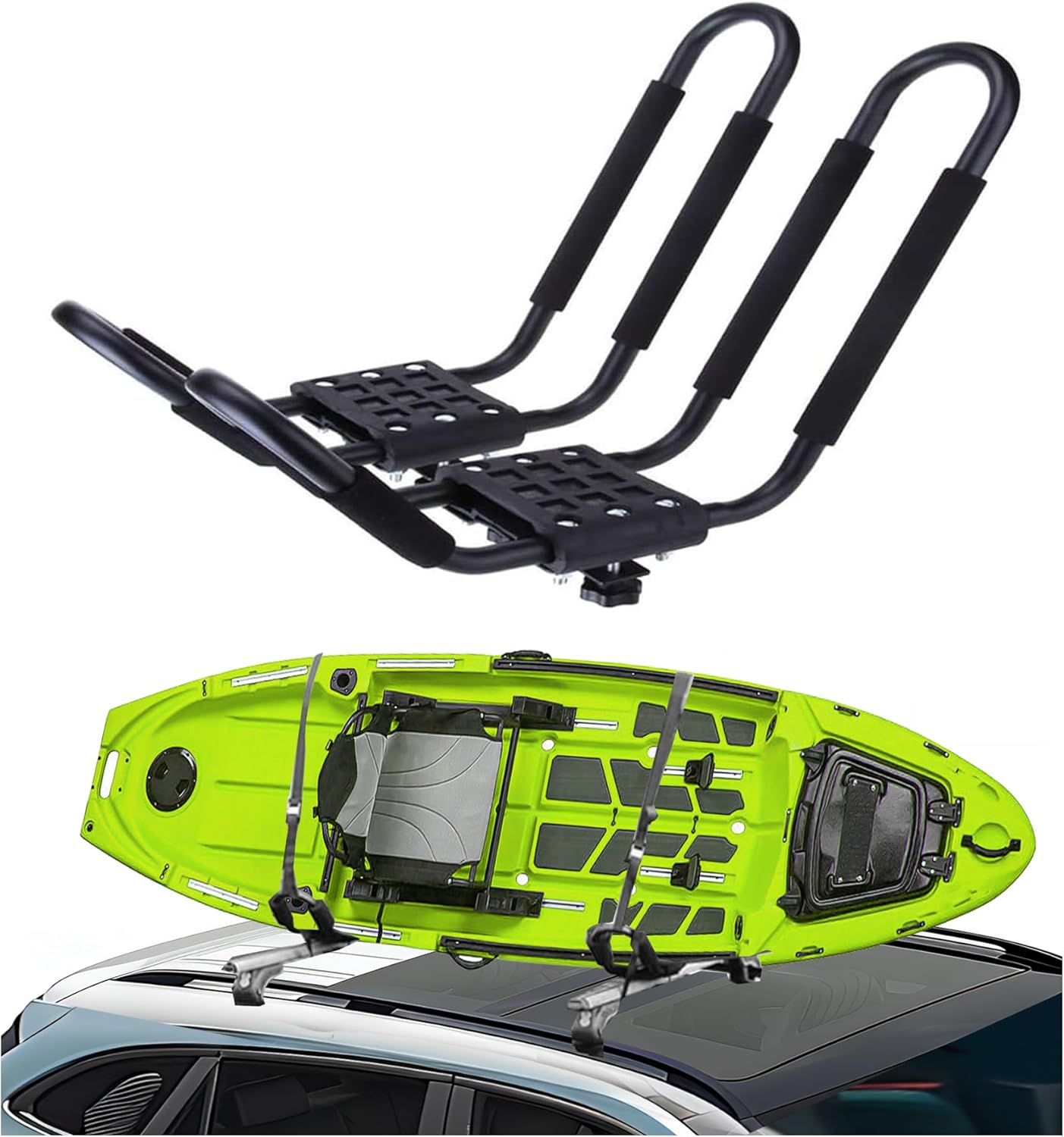ECOTRIC Universal Kayak Roof Rack J-Bar Rack HD Kayak Carrier Holder Canoe Boat Surf Ski Board Roof Top Mounted on Crossbar for Car SUV Truck – Set of 2 ECOTRIC Universal Kayak Roof Rack J-Bar Rack HD Kayak Carrier Holder Canoe Boat Surf Ski Board Roof Top Mounted on Crossbar for Car SUV Truck – Set of 2