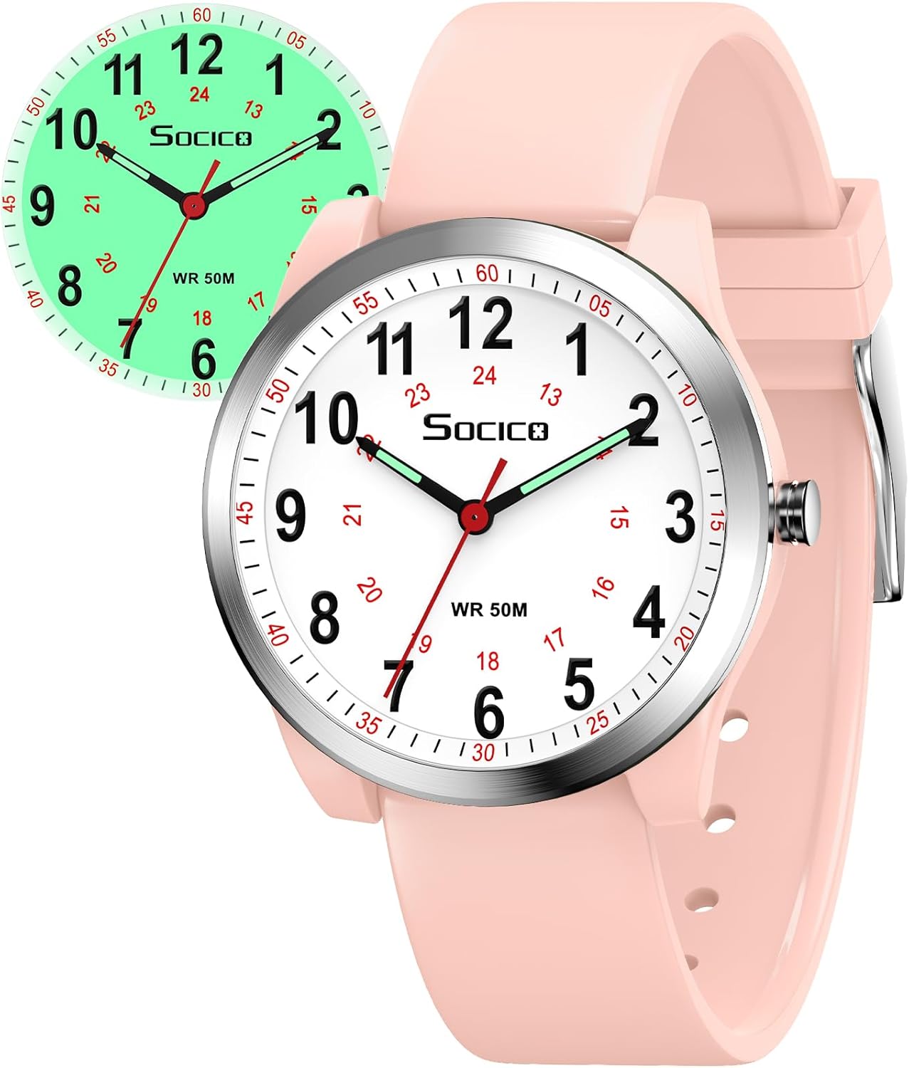 Nurse Watch for Women, Students, Men – Featuring Military Time, Luminous Easy-Read Dial, 12/24 Hour Display, Second Hand and 50M Water Resistance with Silicone Band Nurse Watch for Women, Students, Men – Featuring Military Time, Luminous Easy-Read Dial, 12/24 Hour Display, Second Hand and 50M Water Resistance with Silicone Band