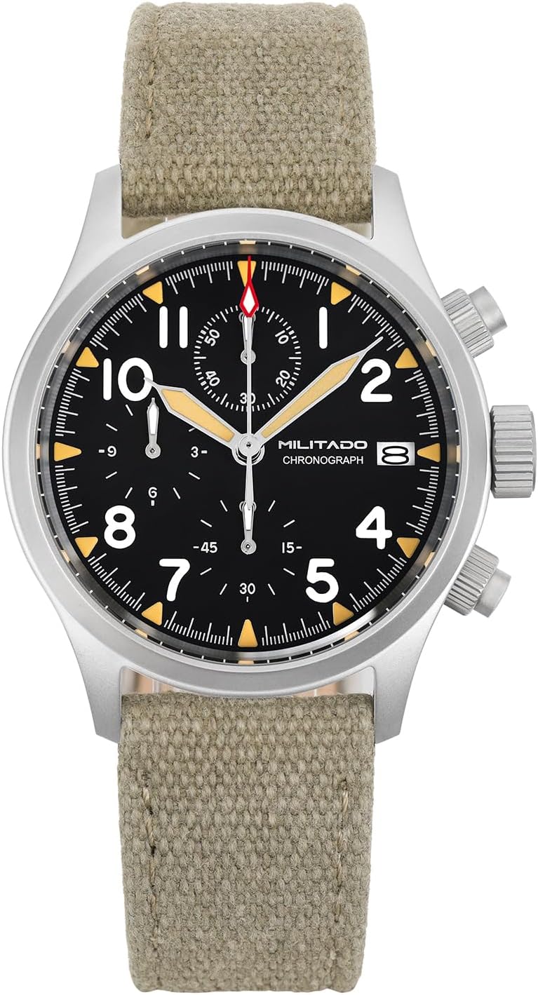 Militado Military Chronograph Watches 39mm Sapphire Crystal VK61/VK67 Quartz Luminous Wristwatches for Men 100M Waterproof Watch with Nylon Strap Militado Military Chronograph Watches 39mm Sapphire Crystal VK61/VK67 Quartz Luminous Wristwatches for Men 100M Waterproof Watch with Nylon Strap