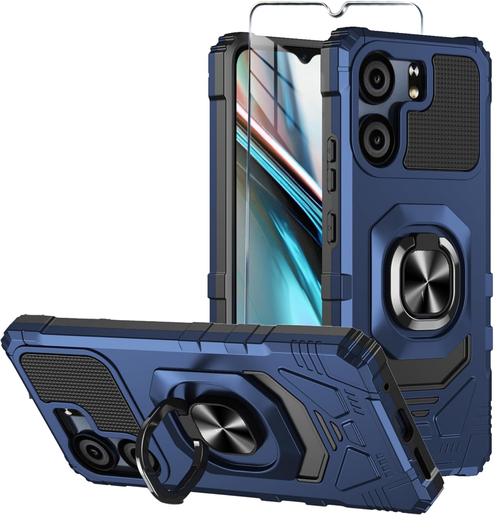 for BLU View 5 Case Blu F5 5G Case with Tempered Glass Screen Protector,Military Grade Heavy Duty Shockproof Protective Cover,with Ring Kickstand for BLU View 5 (Blue) for BLU View 5 Case Blu F5 5G Case with Tempered Glass Screen Protector,Military Grade Heavy Duty Shockproof Protective Cover,with Ring Kickstand for BLU View 5 (Blue)